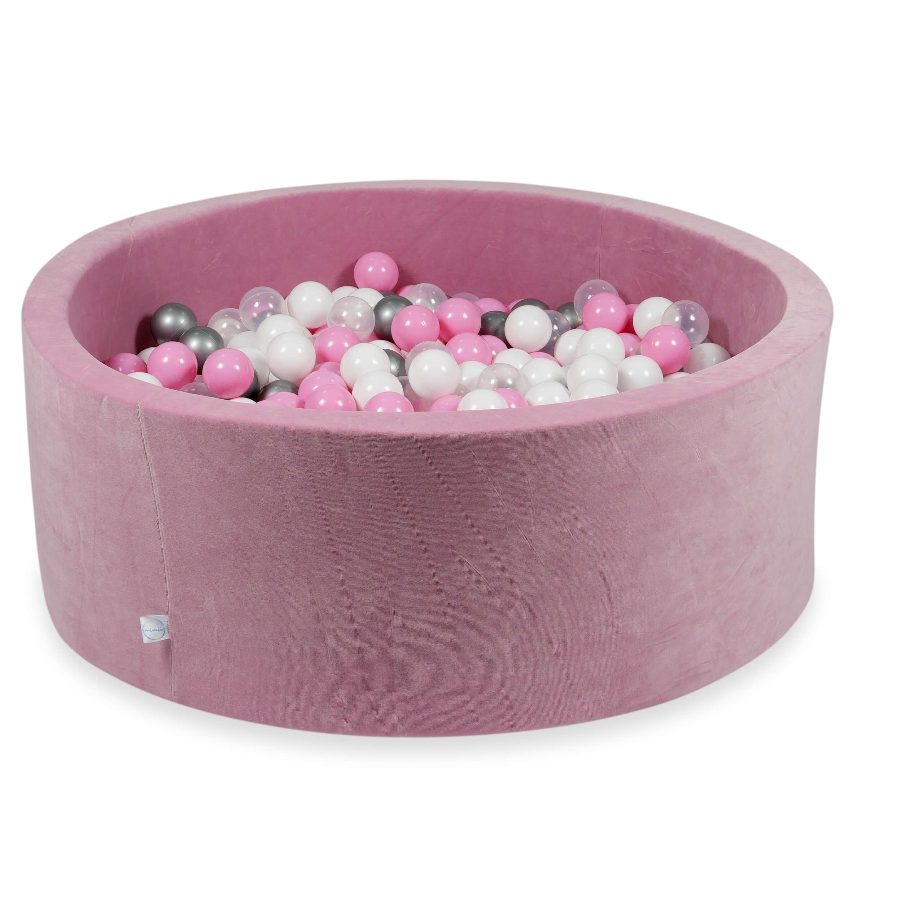 Mimii Bällebad aus Velvet Soft in Rosa – rund, 110 × 40 cm, mit 500 Bällen