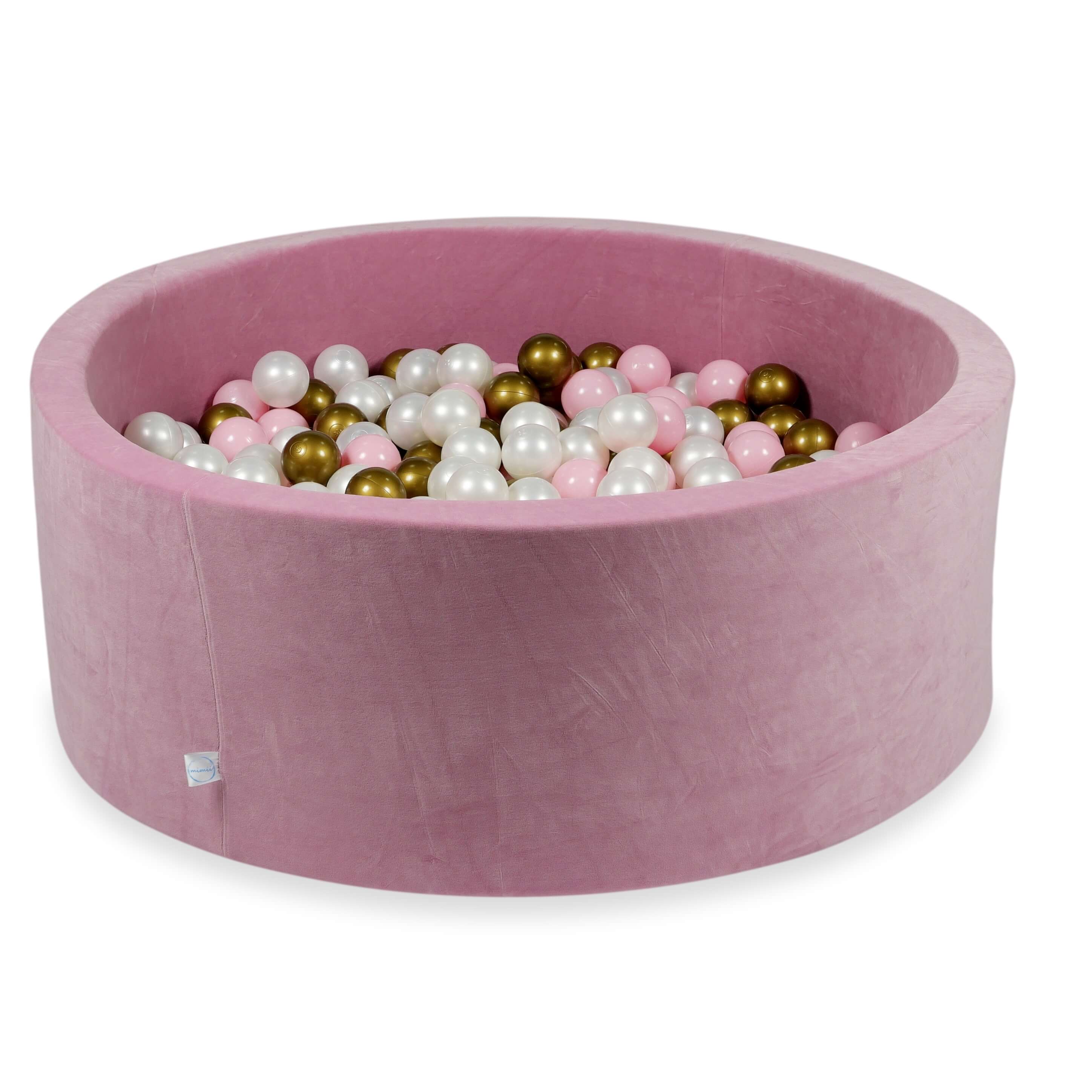 Mimii Bällebad aus Velvet Soft in Rosa – rund, 110 × 40 cm, mit 500 Bällen