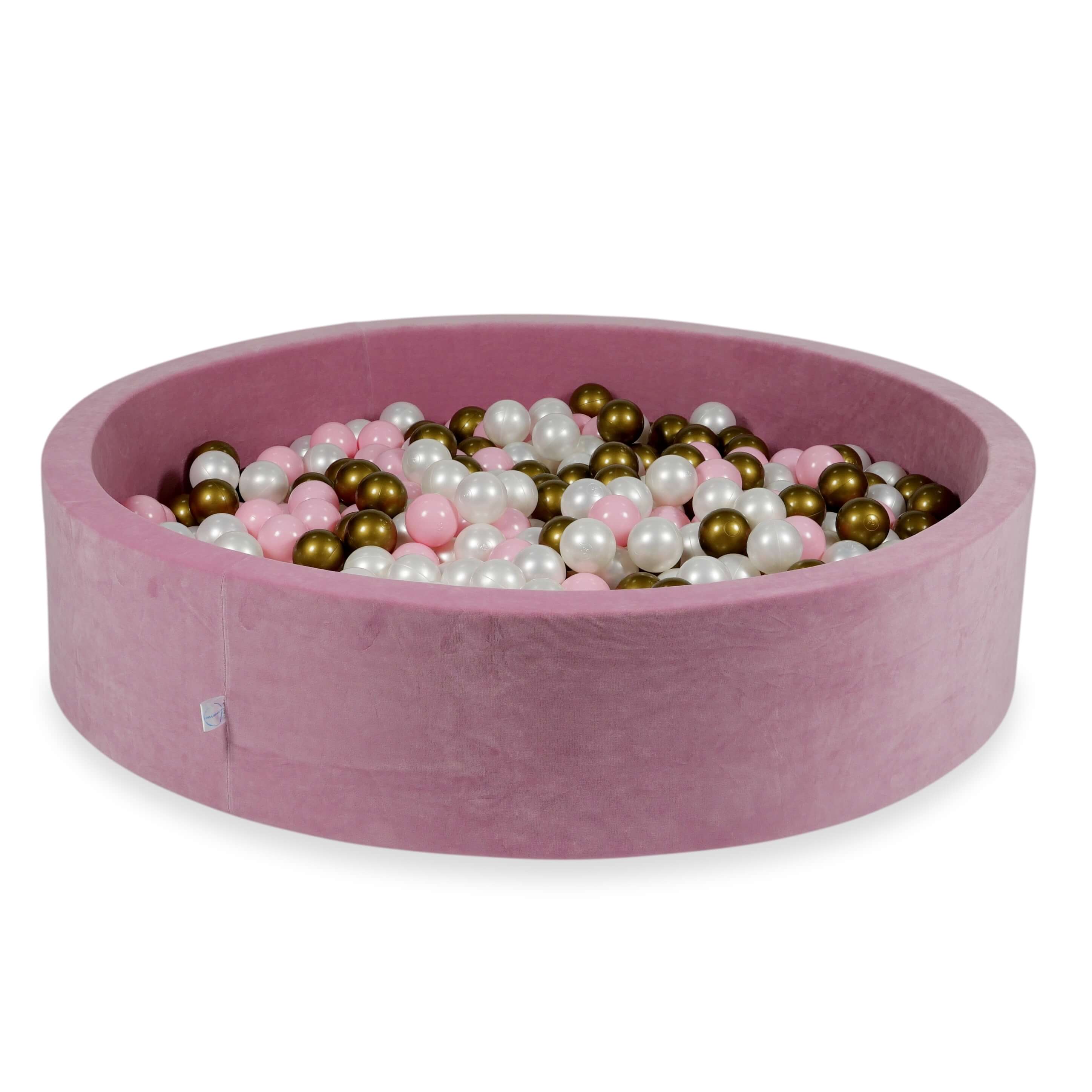 Mimii Bällebad aus Velvet Soft in Rosa – rund, 130 × 30 cm, mit 600 Bällen