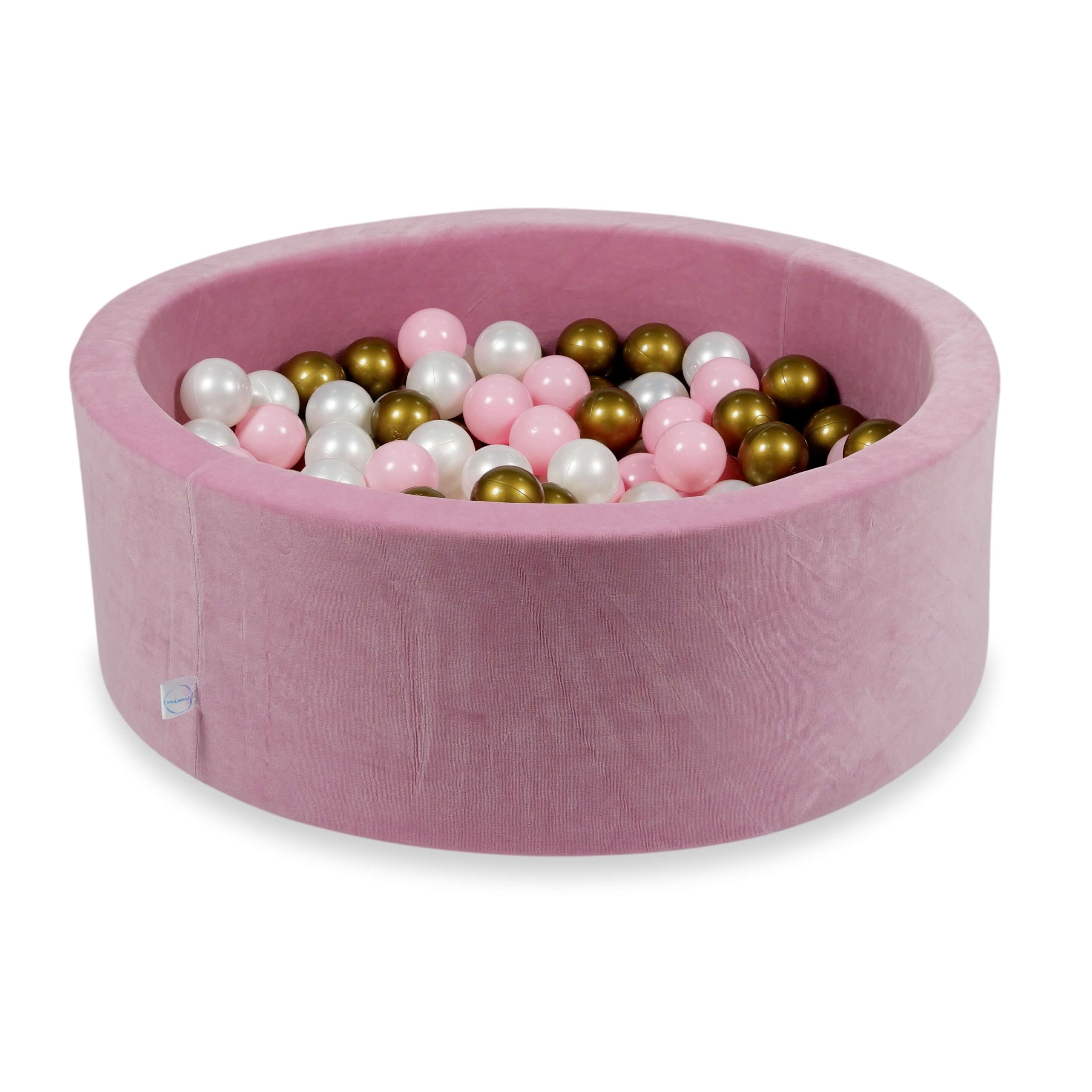 Mimii Bällebad aus Velvet Soft in Rosa – rund, 90 × 30 cm, mit 200 Bällen