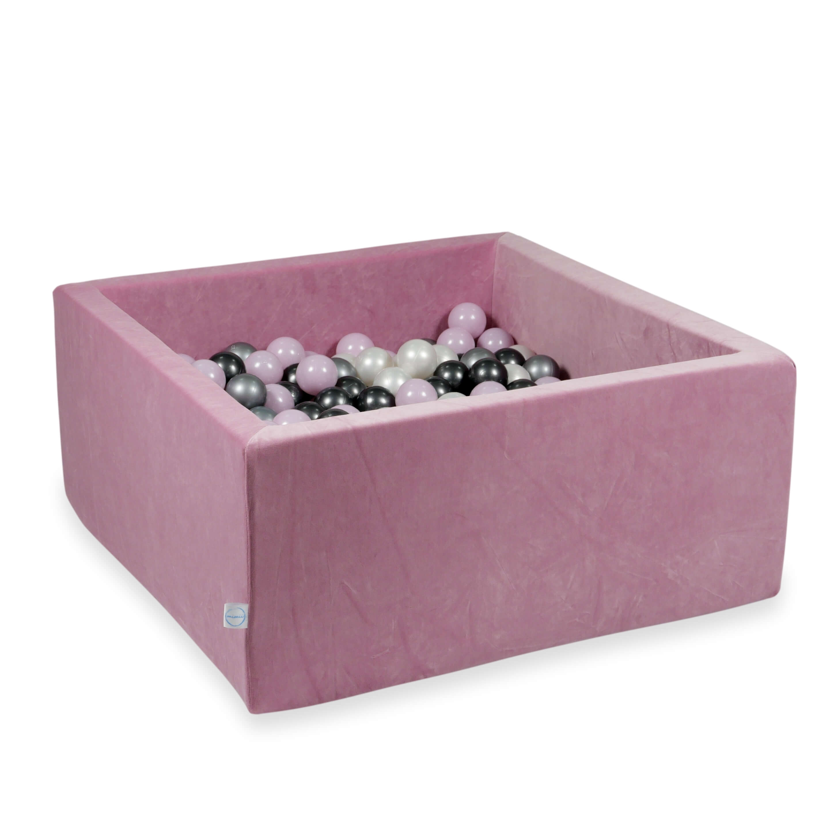 Square ball pit with balls 90 × 90 × 40 cm Velvet Soft pink + 400 balls