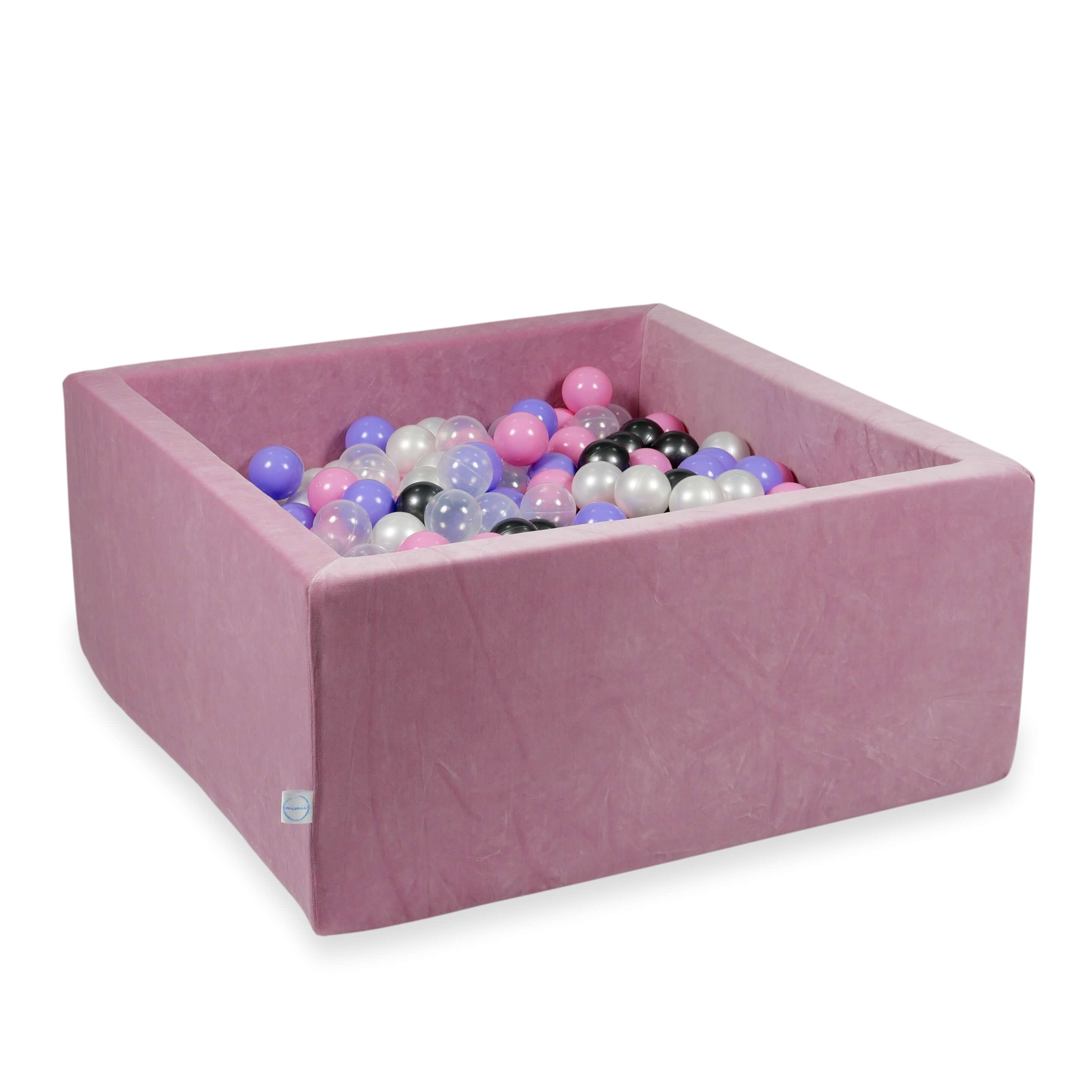 Square ball pit with balls 90 × 90 × 40 cm Velvet Soft pink + 400 balls