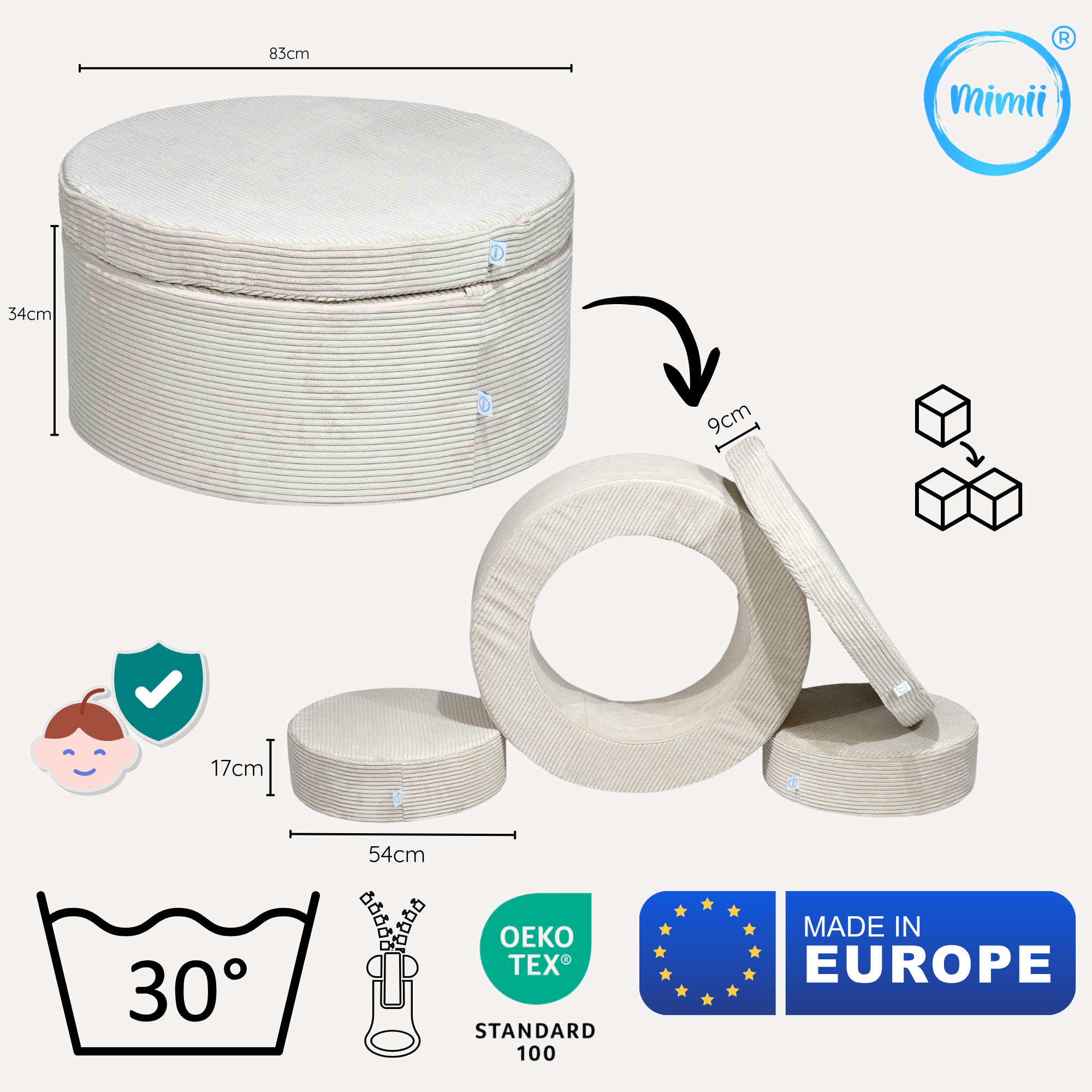 Pufa modułowa dla dzieci Donut – 4 elementy sztruks