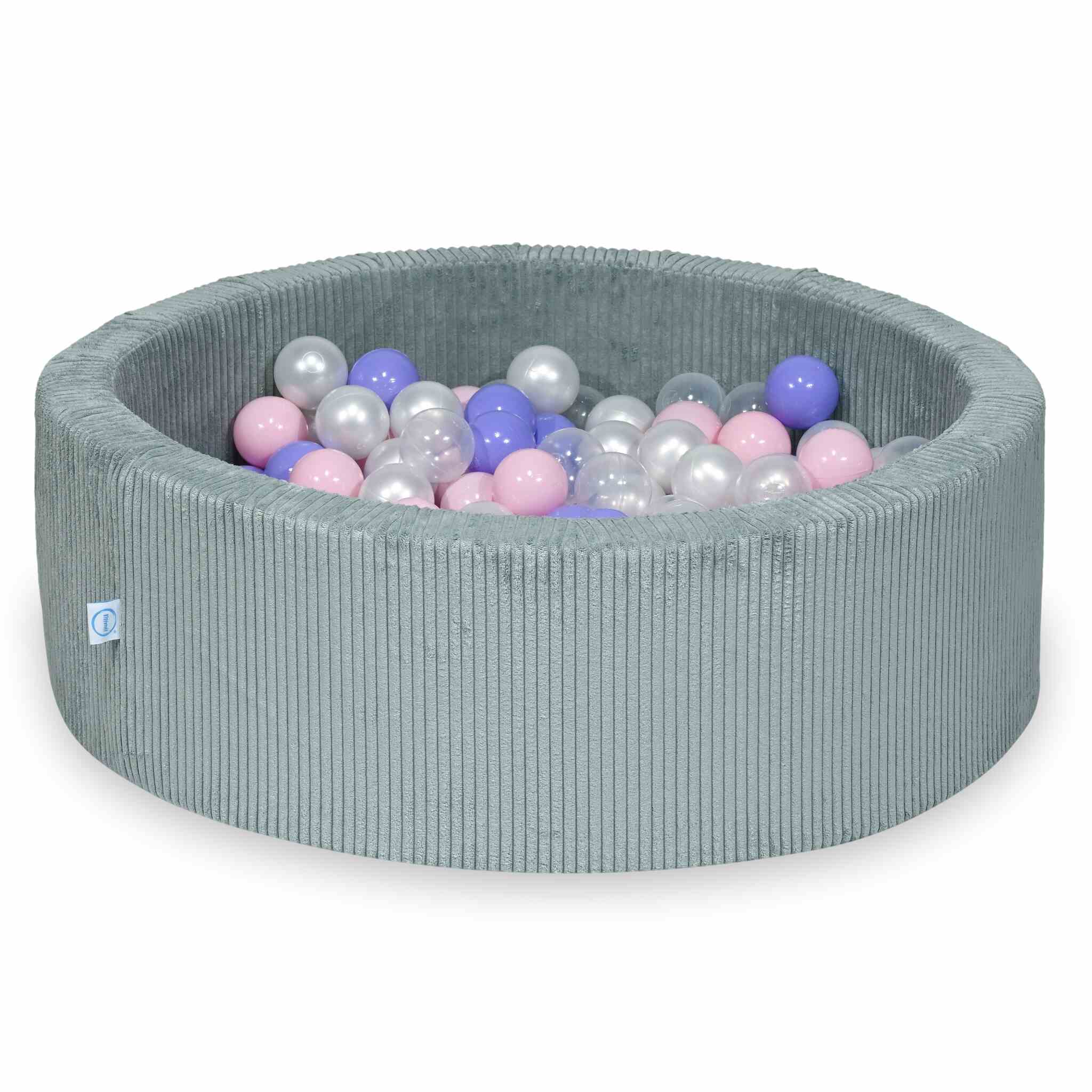 Mimii Bällebad aus Cord in Hellmint – rund, 90 × 30 cm, mit 200 Bällen