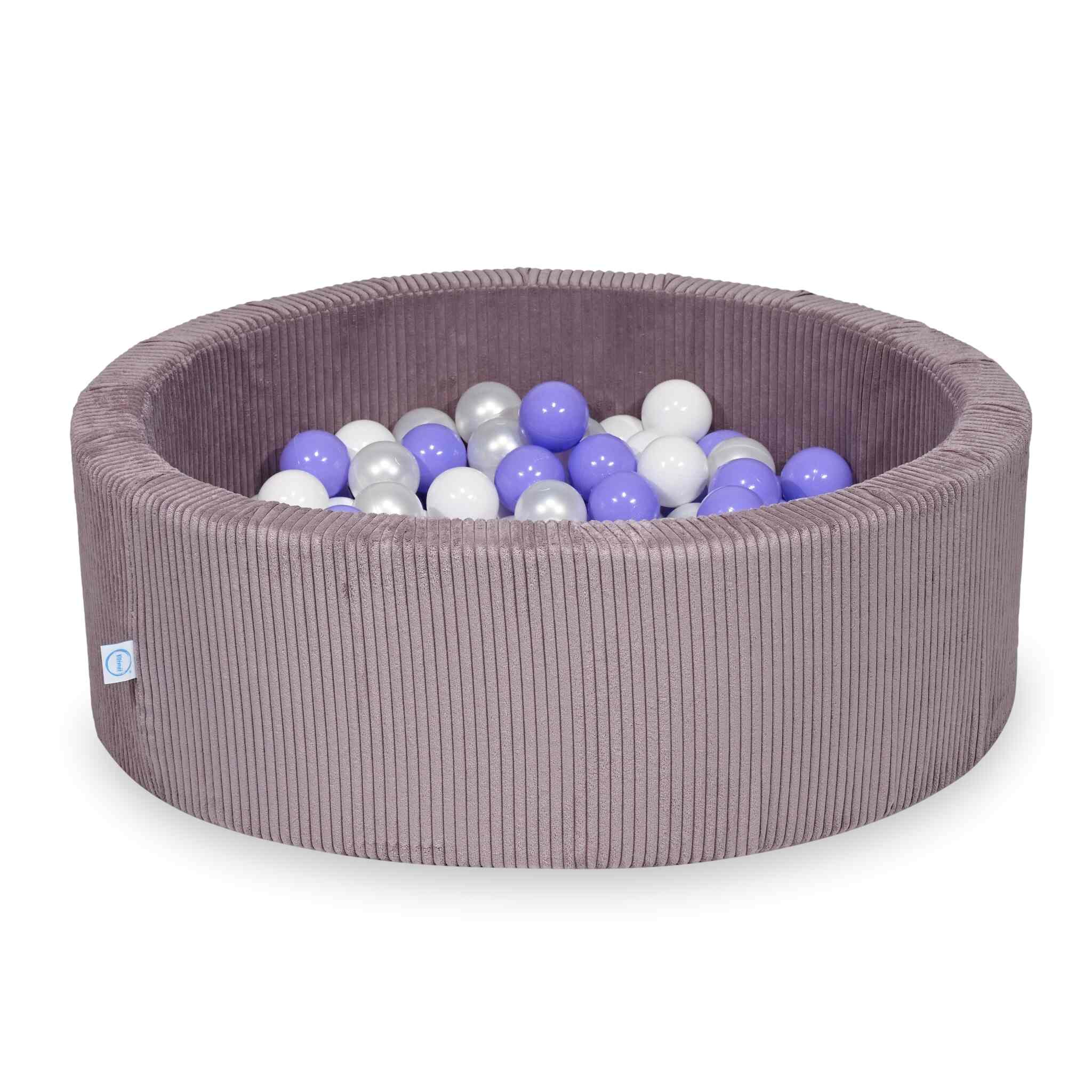 Mimii Bällebad aus Cord in Lavendel – rund, 90 × 30 cm, mit 200 Bällen
