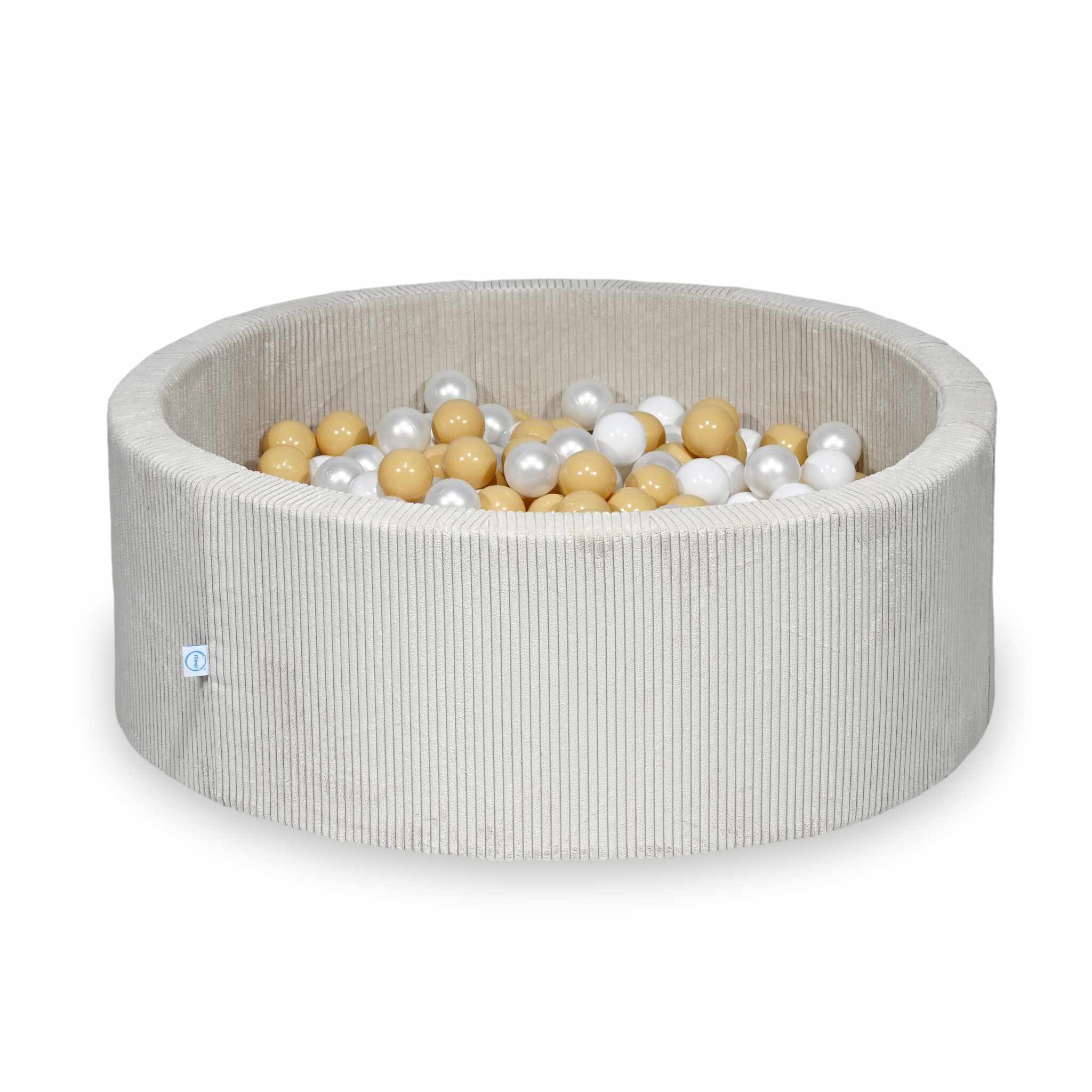 Mimii Bällebad aus Cord in Beige – rund, 110 × 40 cm, mit 500 Bällen