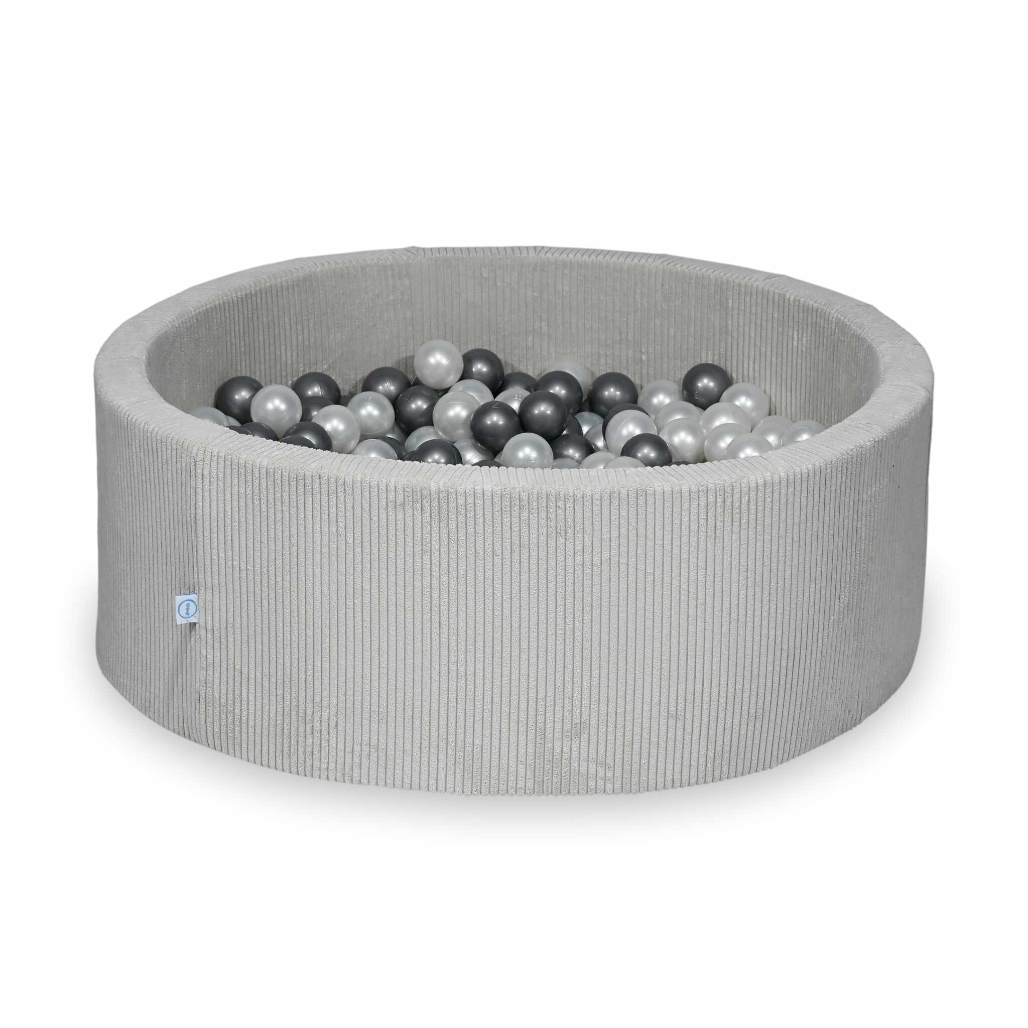 Mimii Bällebad aus Cord in Grau – rund, 110 × 40 cm, mit 500 Bällen