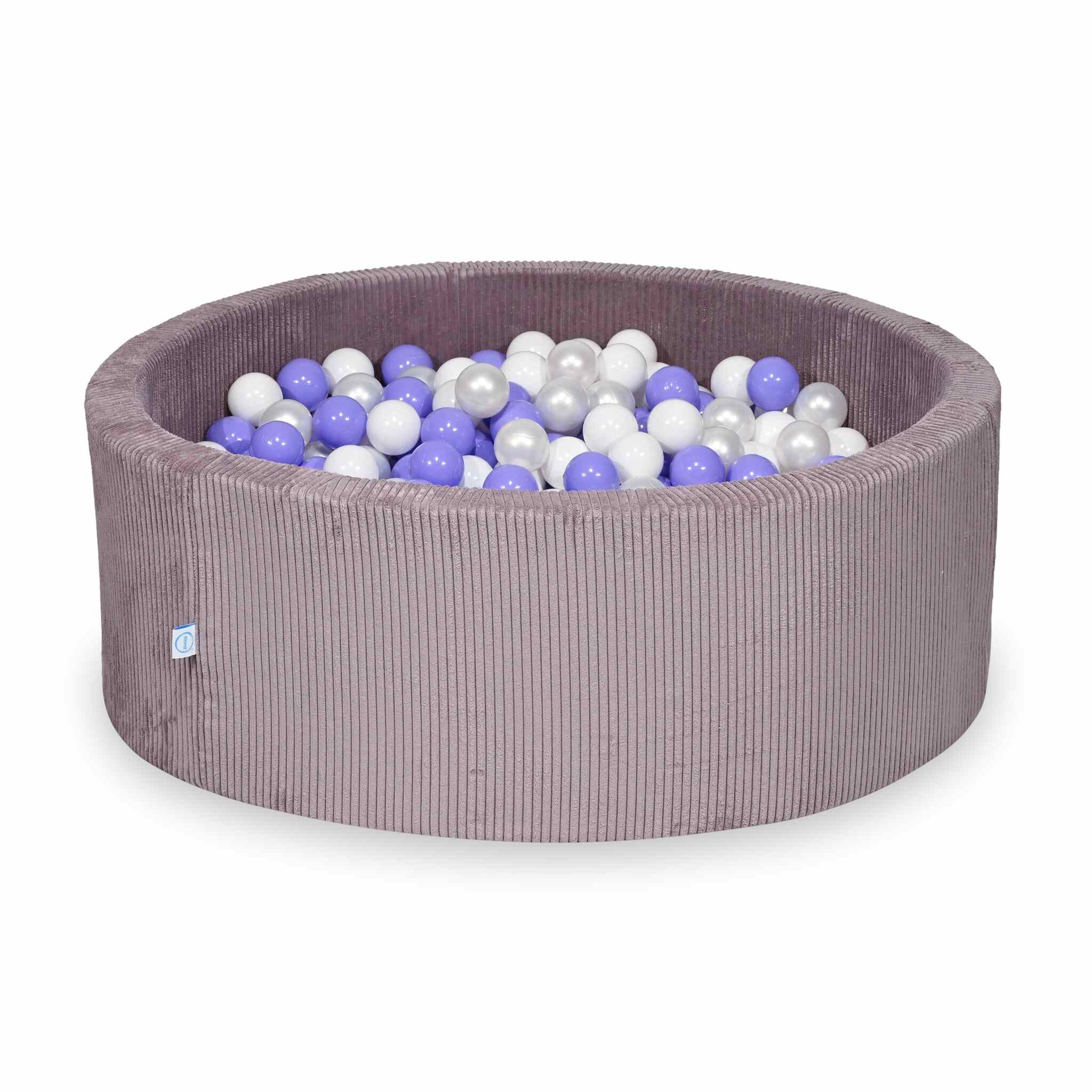 Mimii Bällebad aus Cord in Lavendel – rund, 110 × 40 cm, mit 500 Bällen
