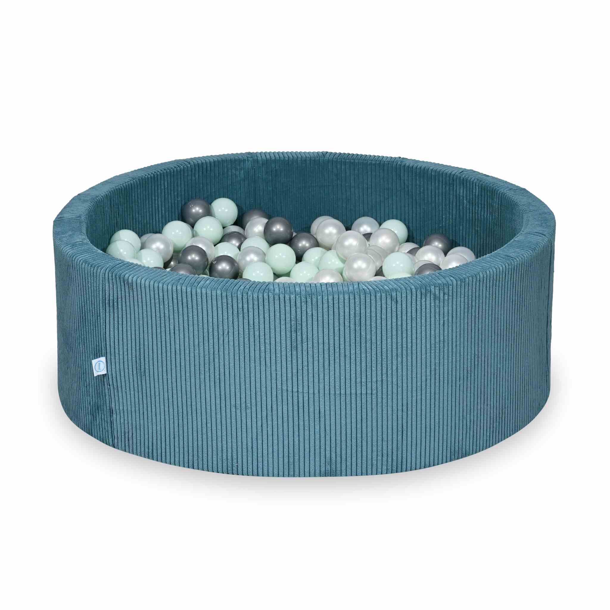 Mimii Bällebad aus Cord in Blau – rund, 110 × 40 cm, mit 500 Bällen