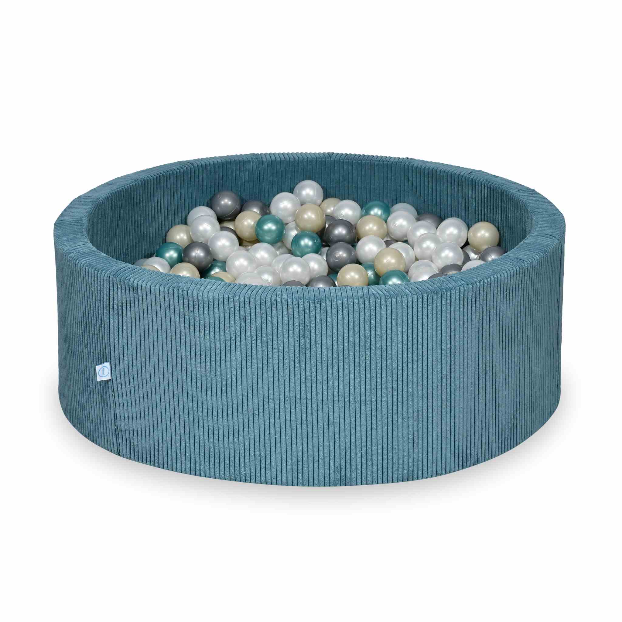 Mimii Bällebad aus Cord in Blau – rund, 110 × 40 cm, mit 500 Bällen