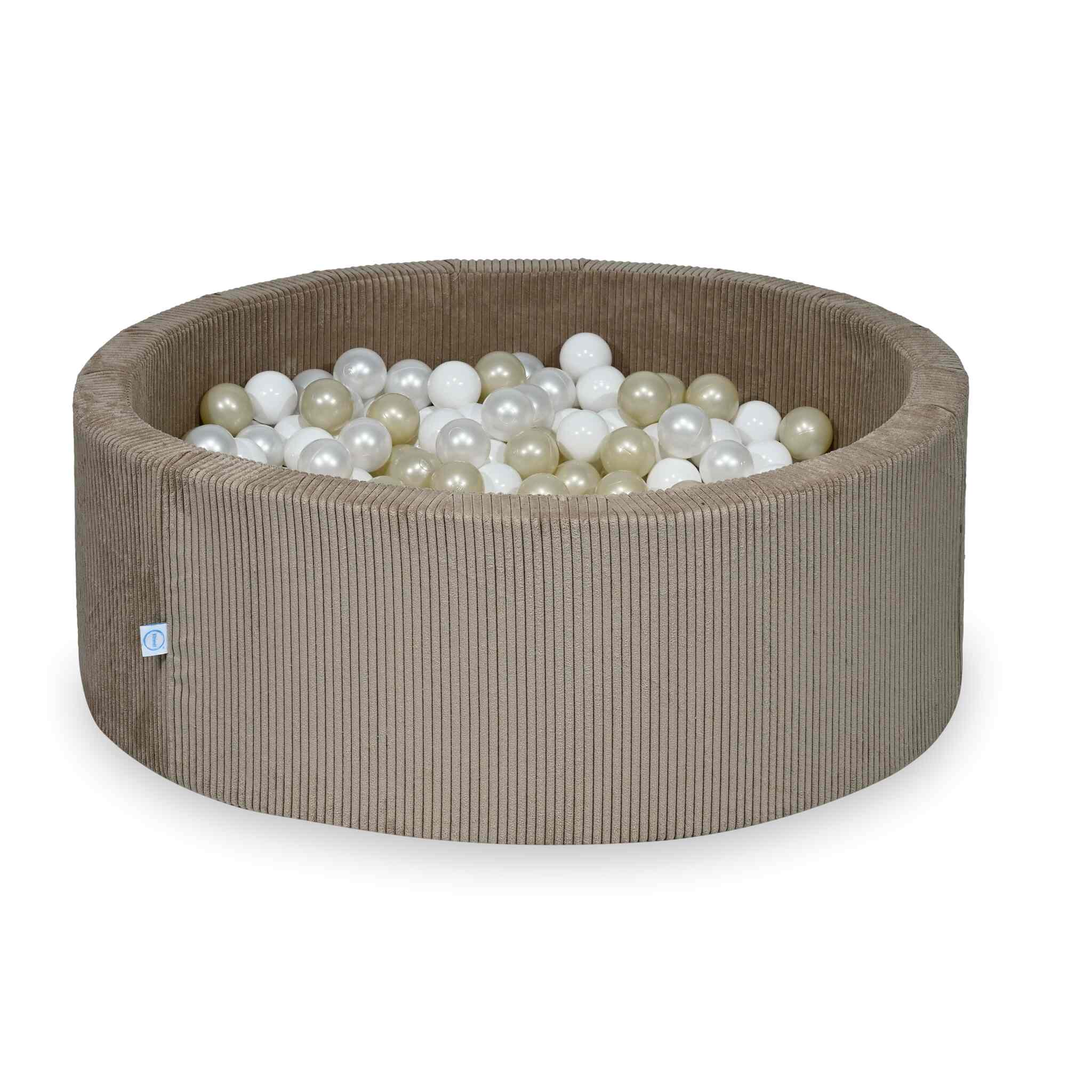 Mimii Bällebad aus Cord in Toffee – rund, 110 × 40 cm, mit 500 Bällen