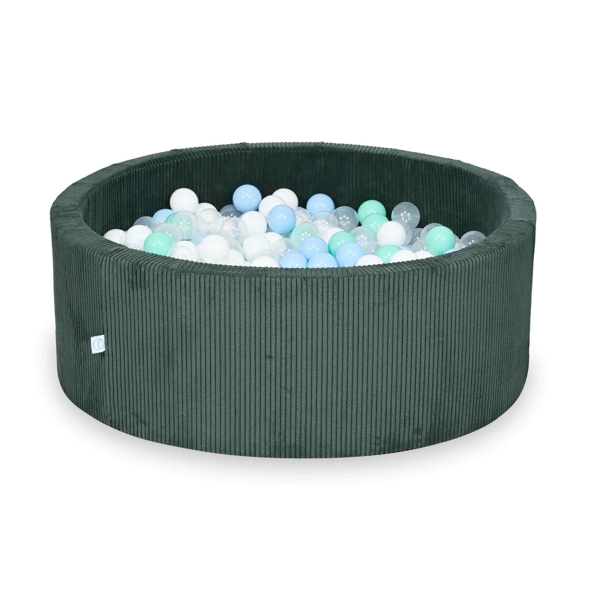 Mimii Bällebad aus Cord in Grün – rund, 110 × 40 cm, mit 500 Bällen