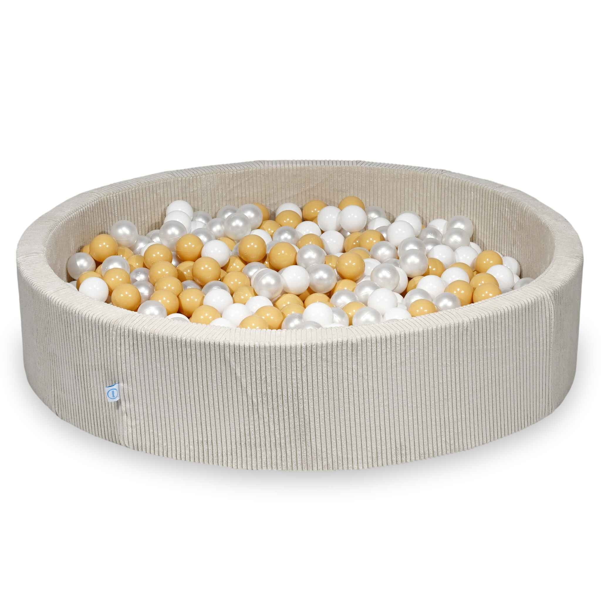 Mimii Bällebad aus Cord in Beige – rund, 130 × 30 cm, mit 600 Bällen