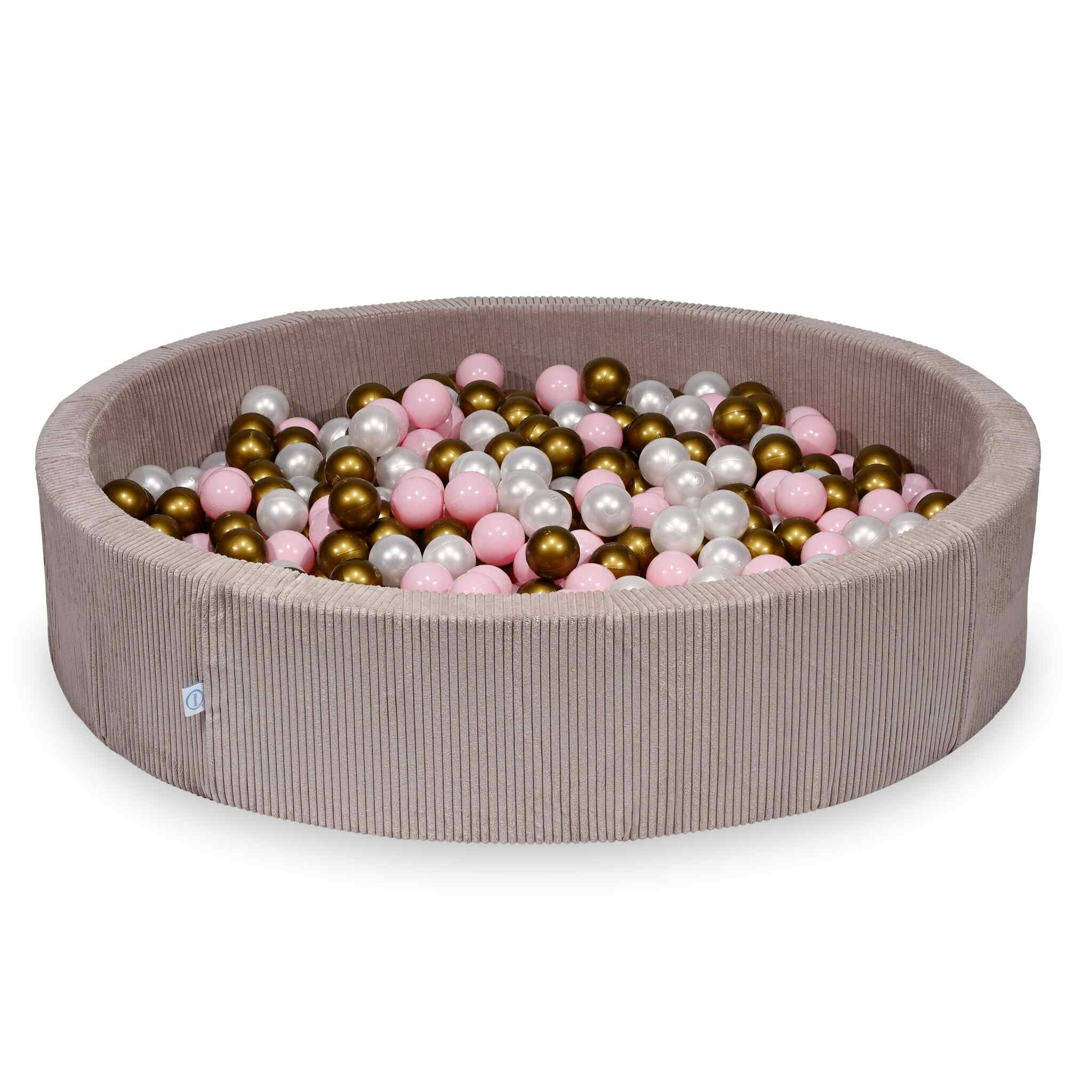 Mimii Bällebad aus Cord in Hellrosa – rund, 130 × 30 cm, mit 600 Bällen