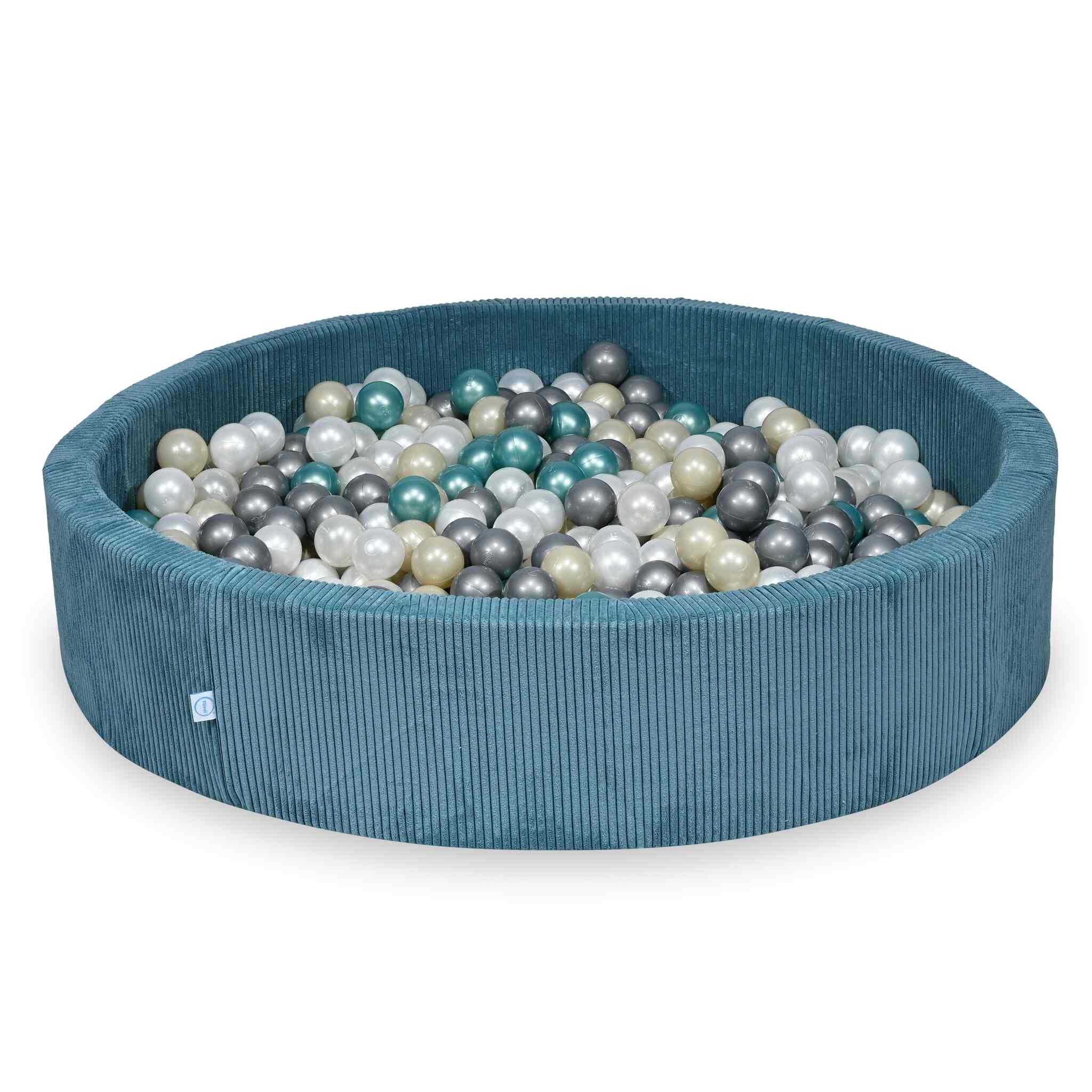 Mimii Bällebad aus Cord in Blau – rund, 130 × 30 cm, mit 600 Bällen