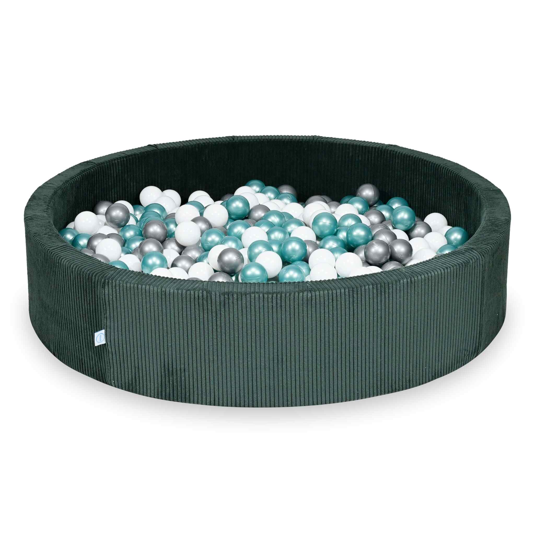Mimii Bällebad aus Cord in Grün – rund, 130 × 30 cm, mit 600 Bällen