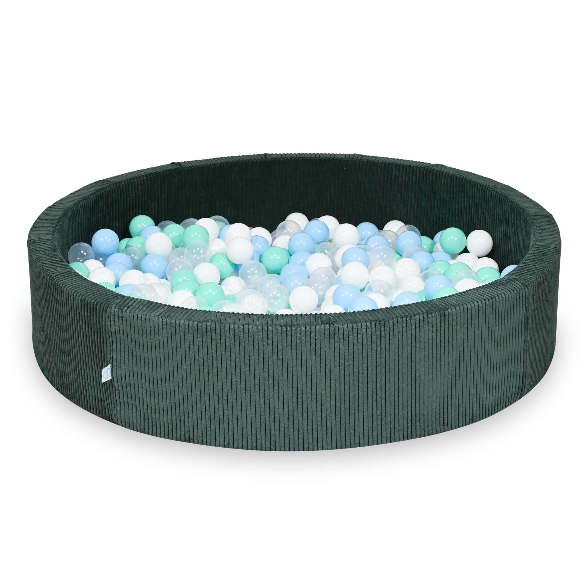 Mimii Bällebad aus Cord in Grün – rund, 130 × 30 cm, mit 600 Bällen