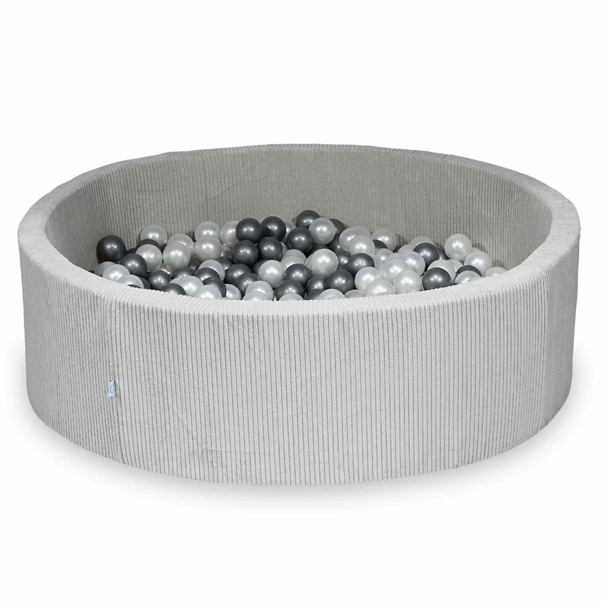 Mimii Bällebad aus Cord in Grau – rund, 130 × 40 cm, mit 700 Bällen