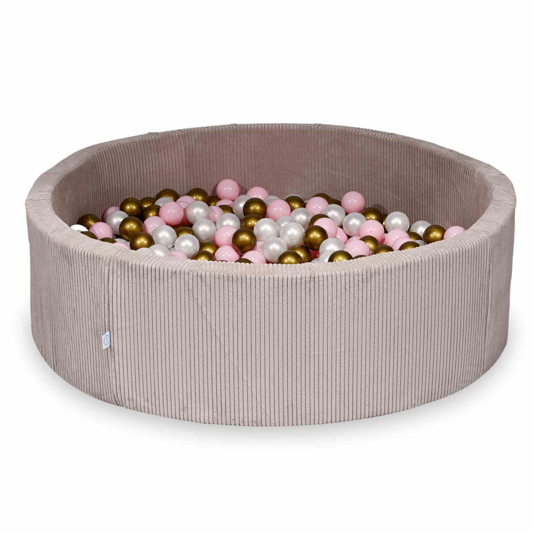 Mimii Bällebad aus Cord in Hellrosa – rund, 130 × 40 cm, mit 700 Bällen