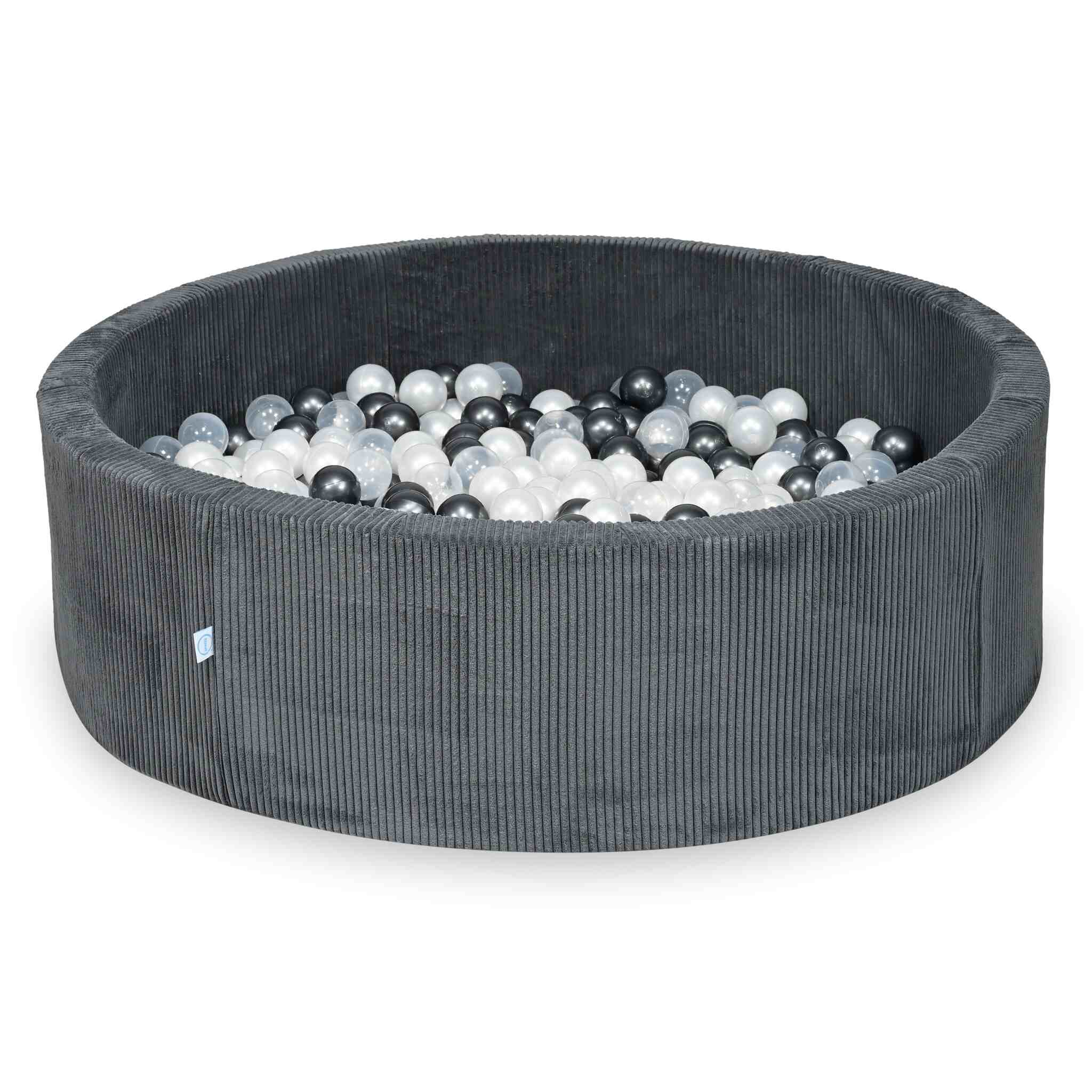 Mimii Bällebad aus Cord in Graphit – rund, 130 × 40 cm, mit 700 Bällen