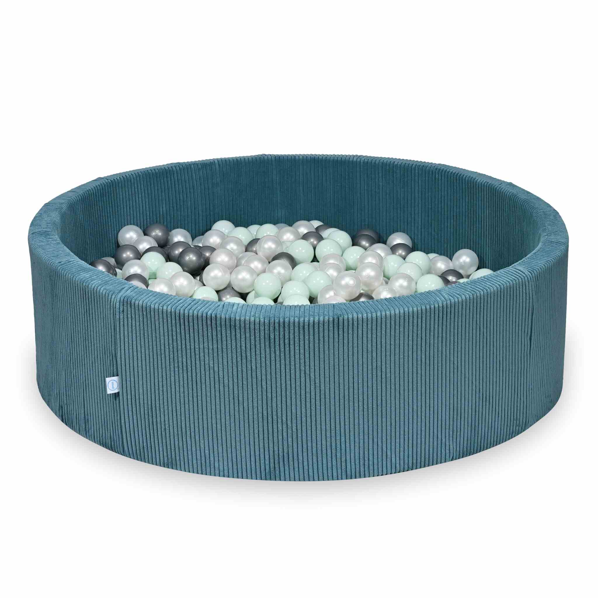 Mimii Bällebad aus Cord in Blau – rund, 130 × 40 cm, mit 700 Bällen