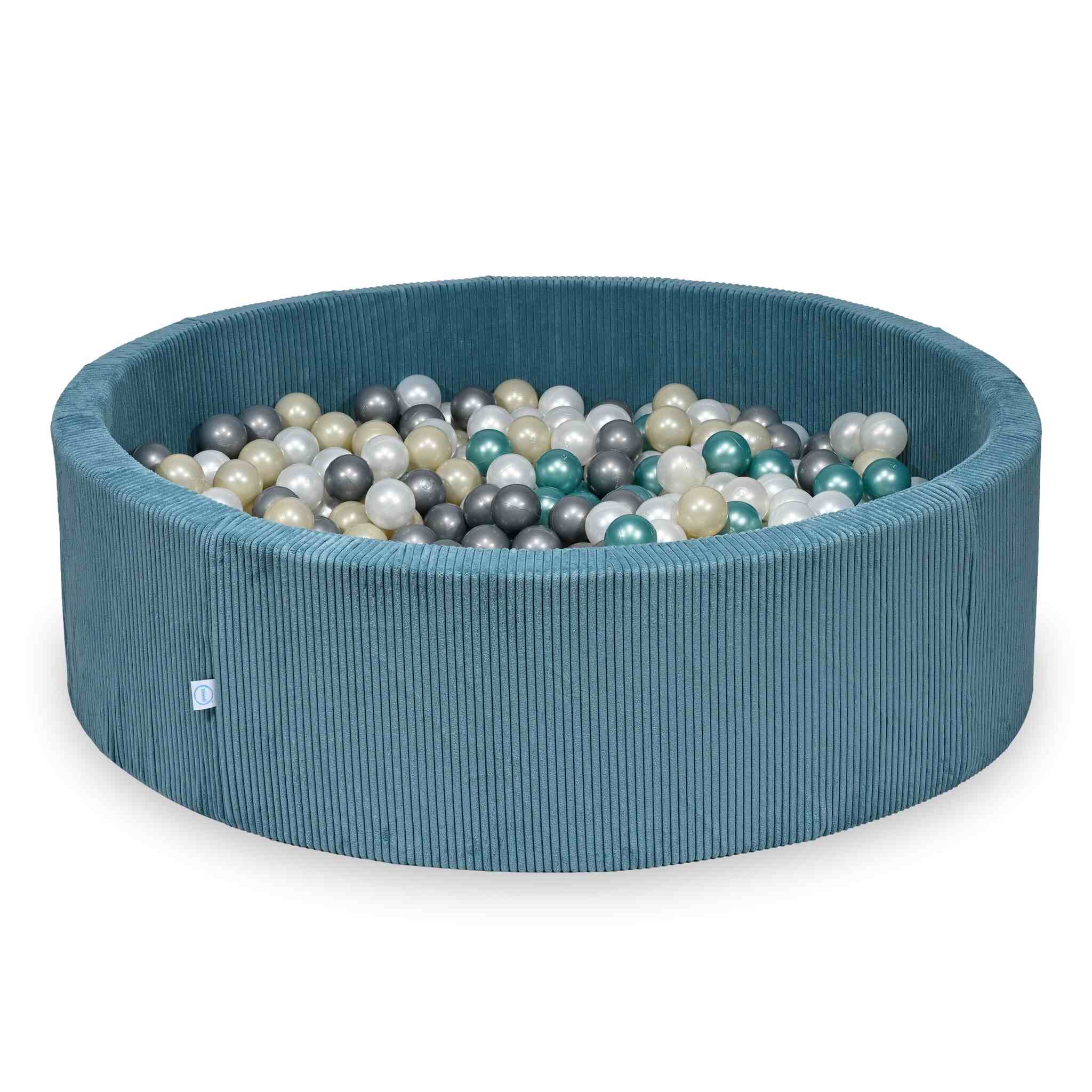 Mimii Bällebad aus Cord in Blau – rund, 130 × 40 cm, mit 700 Bällen