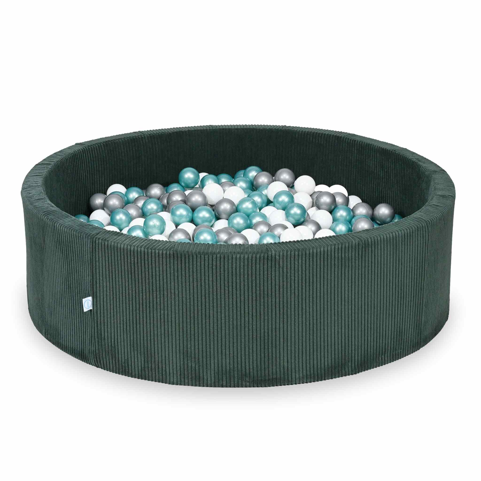 Mimii Bällebad aus Cord in Grün – rund, 130 × 40 cm, mit 700 Bällen