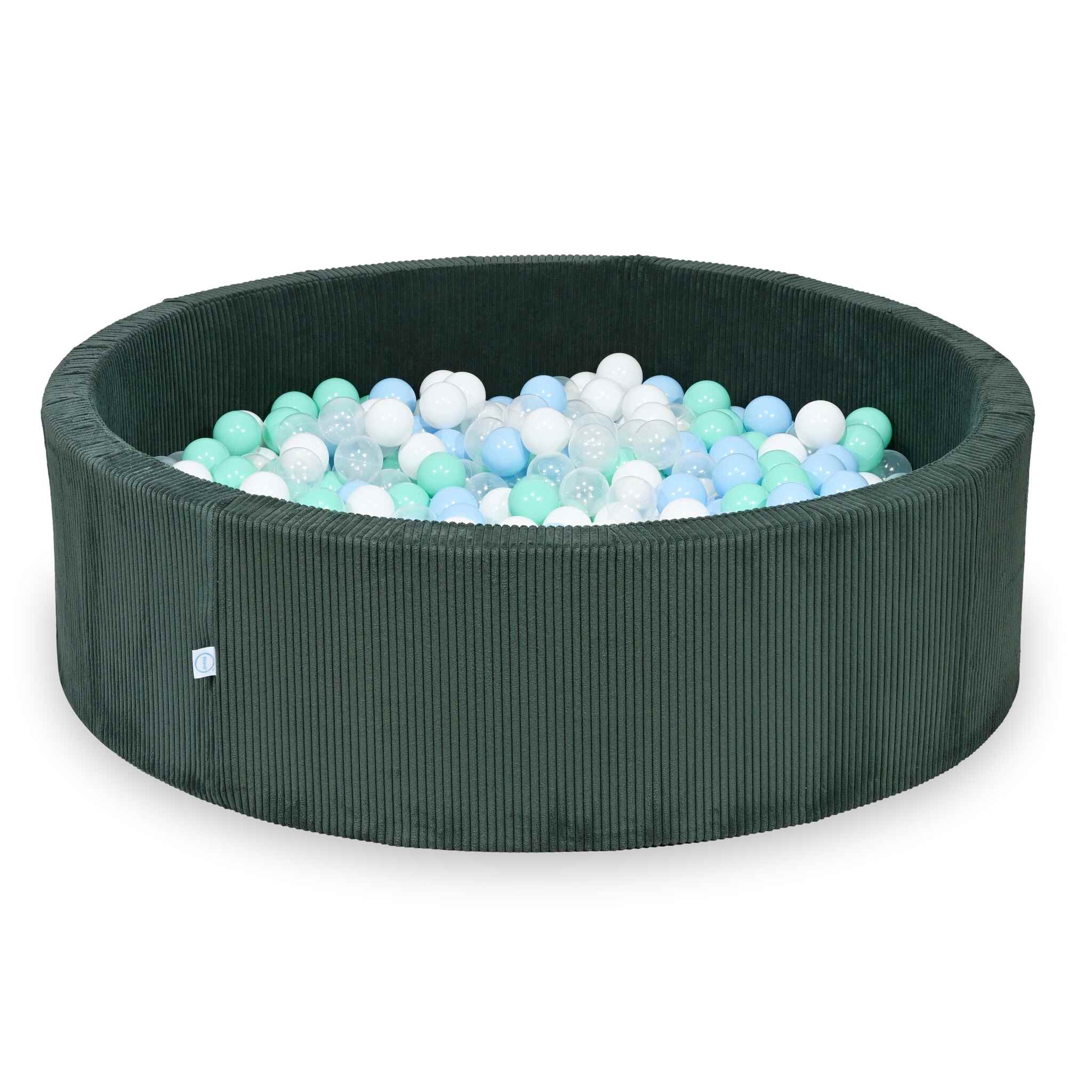 Mimii Bällebad aus Cord in Grün – rund, 130 × 40 cm, mit 700 Bällen