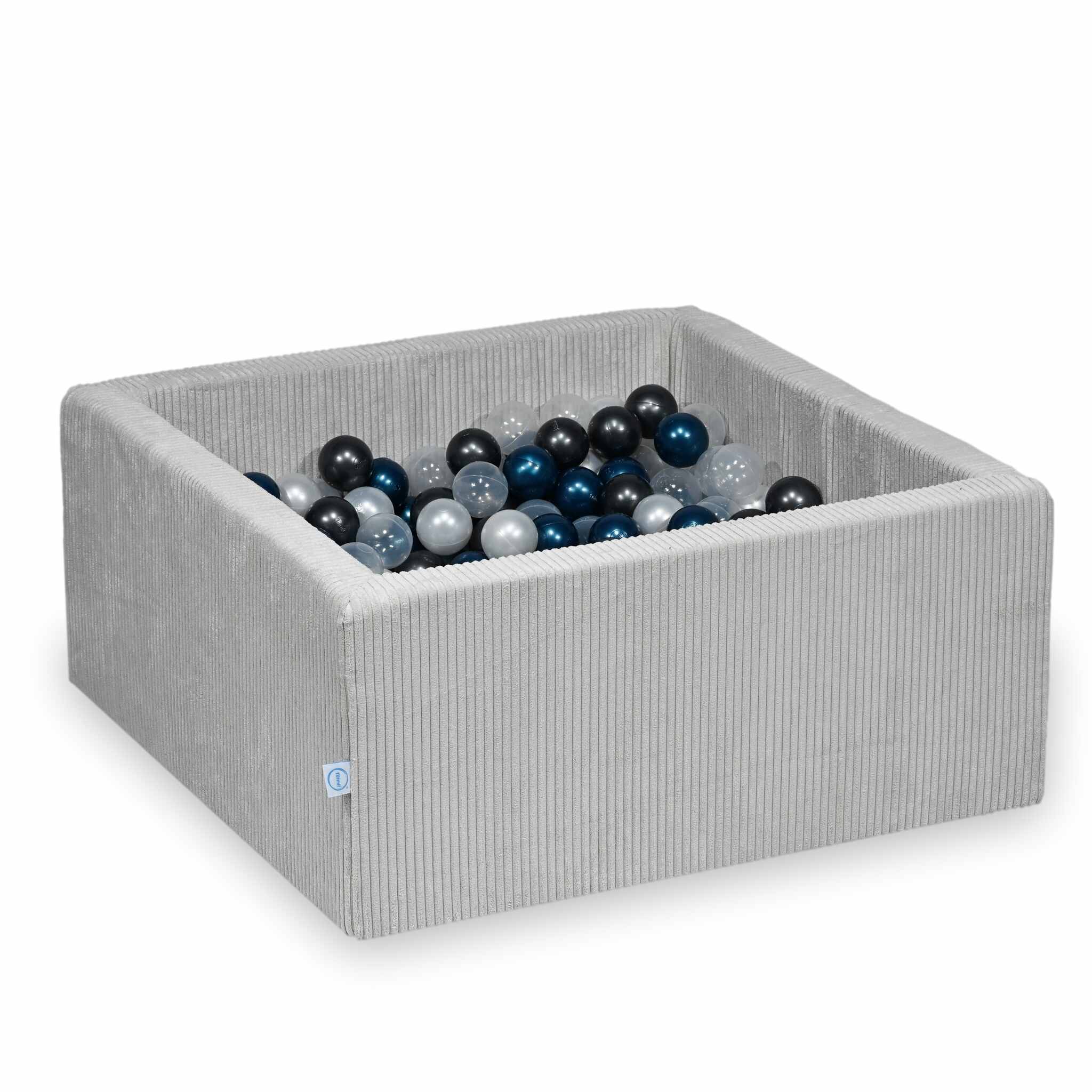 Mimii Bällebad aus Cord in Grau – quadratisch, 90 × 90 × 40 cm, mit 400 Bällen