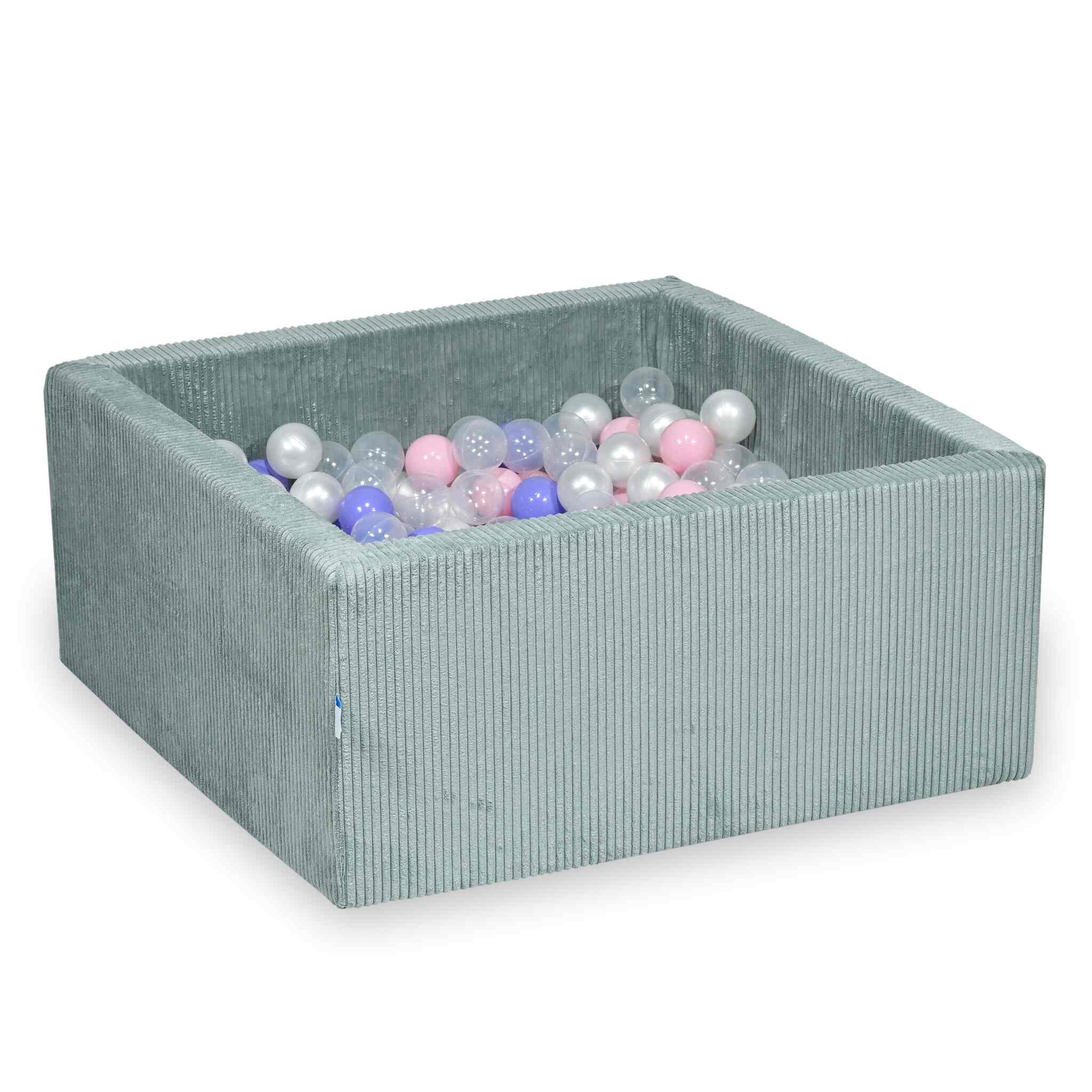 Kwadratowy basen z kulkami 90x90x40 cm sztruks jasnomiętowy + 400 piłek