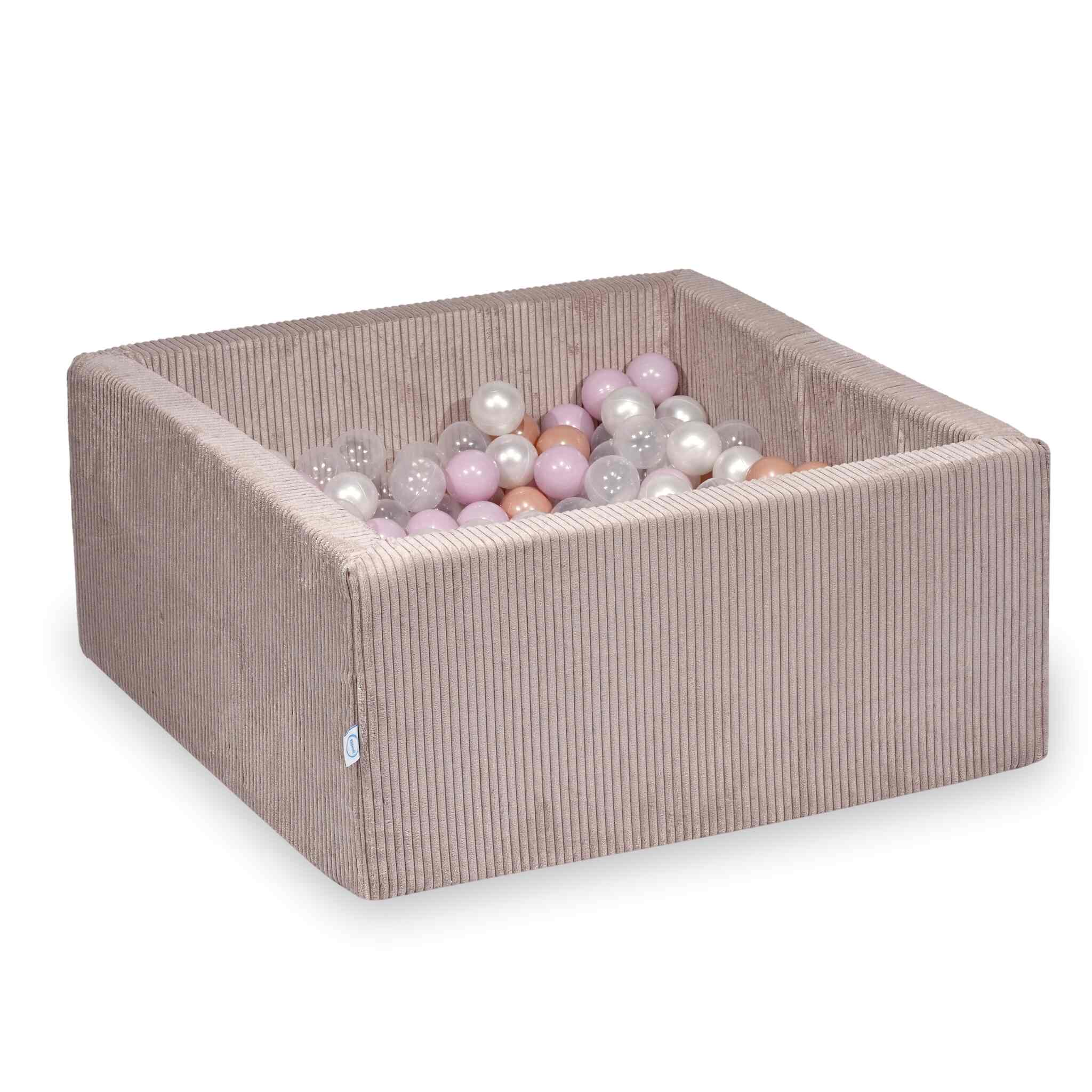 Square ball pit with balls 90 × 90 × 40 cm corduroy light pink + 400 balls