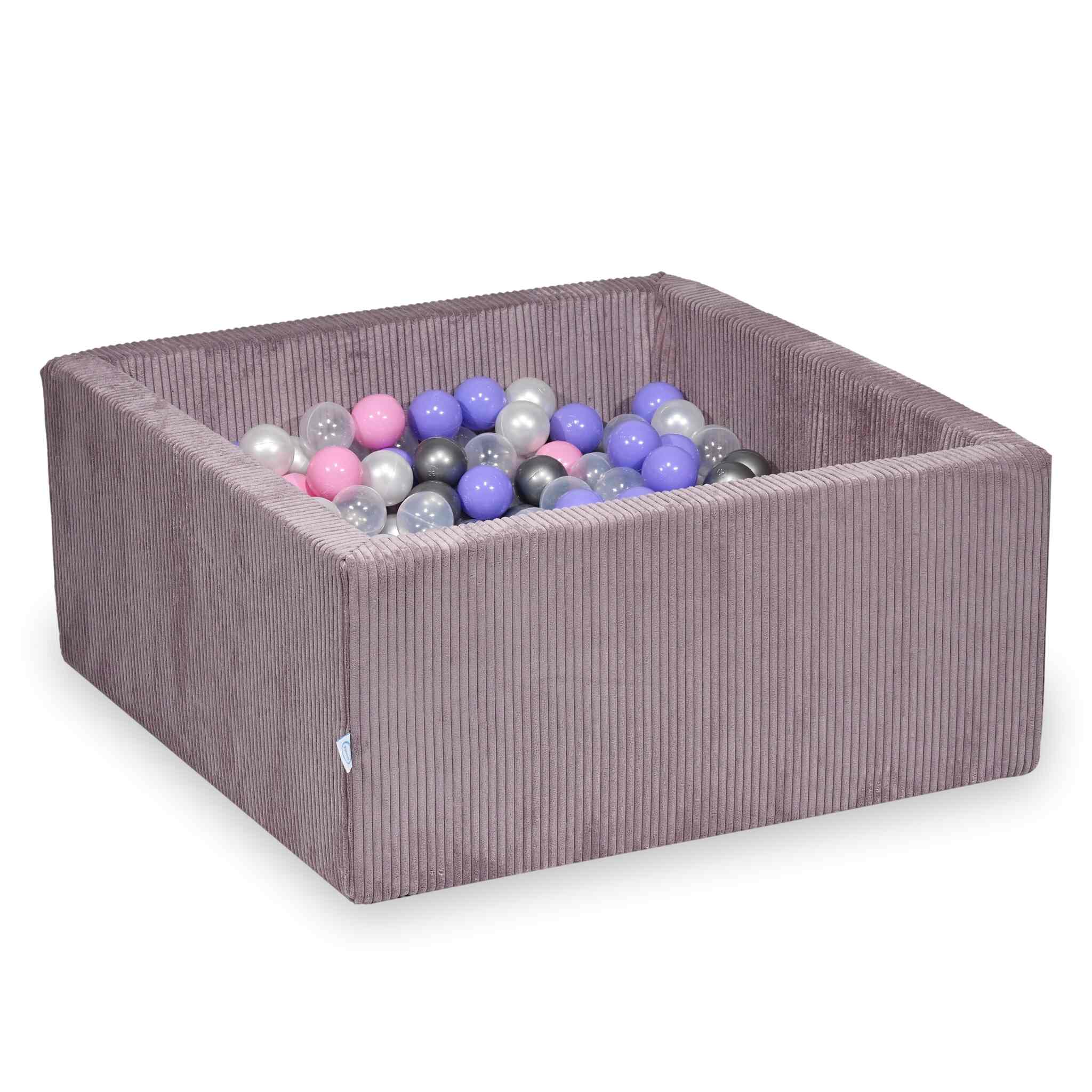 Kwadratowy basen z kulkami 90x90x40 cm sztruks lawenda + 400 piłek