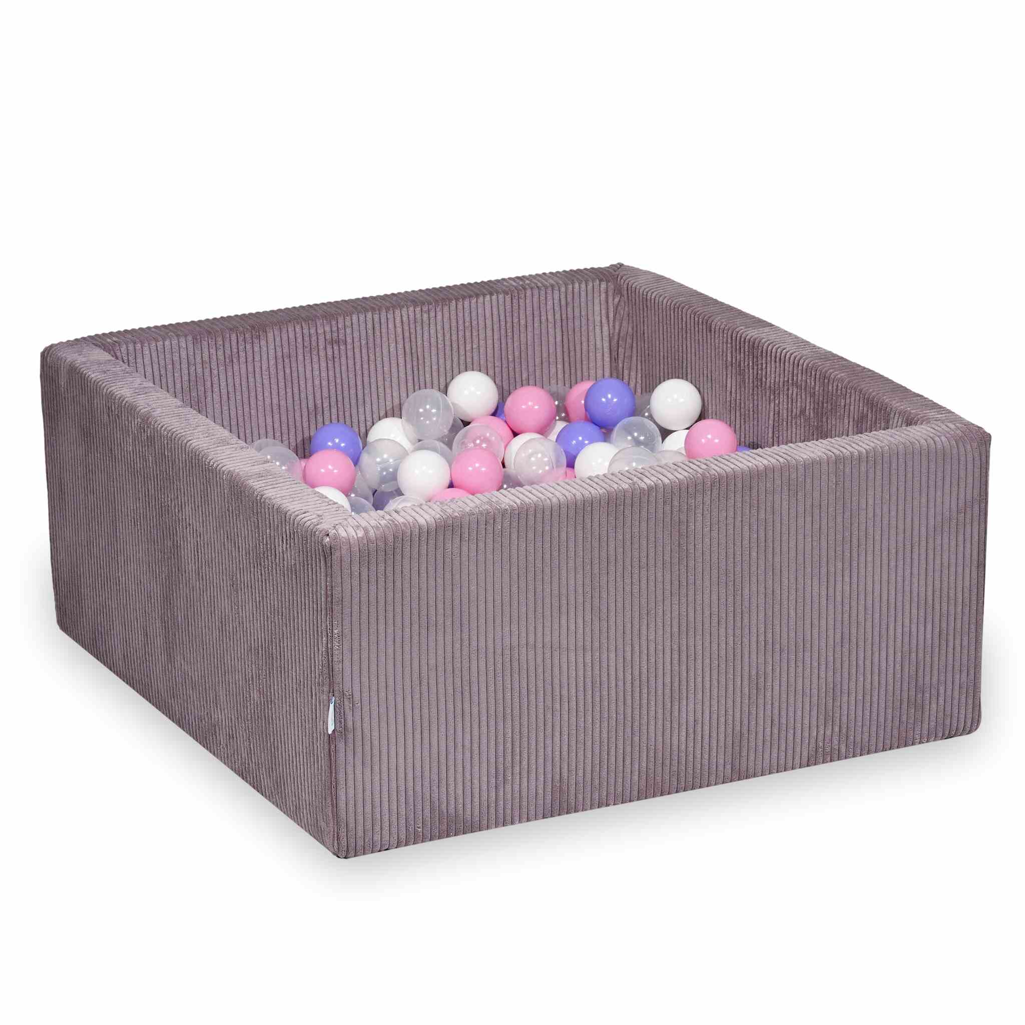 Kwadratowy basen z kulkami 90x90x40 cm sztruks lawenda + 400 piłek
