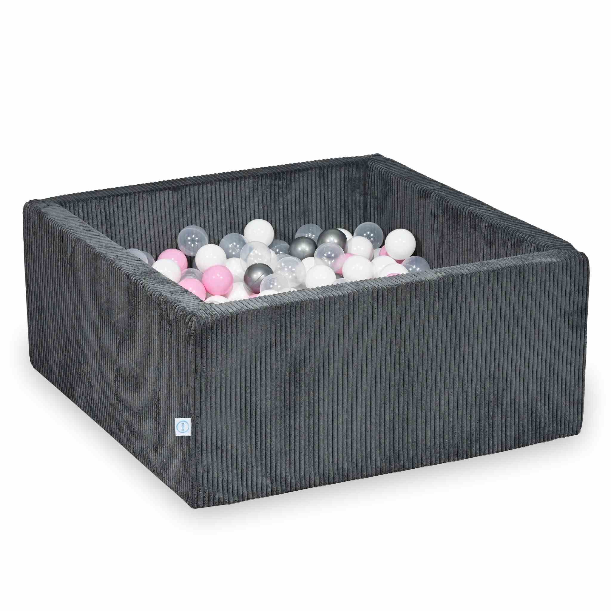 Square ball pit with balls 90 × 90 × 40 cm corduroy graphite + 400 balls