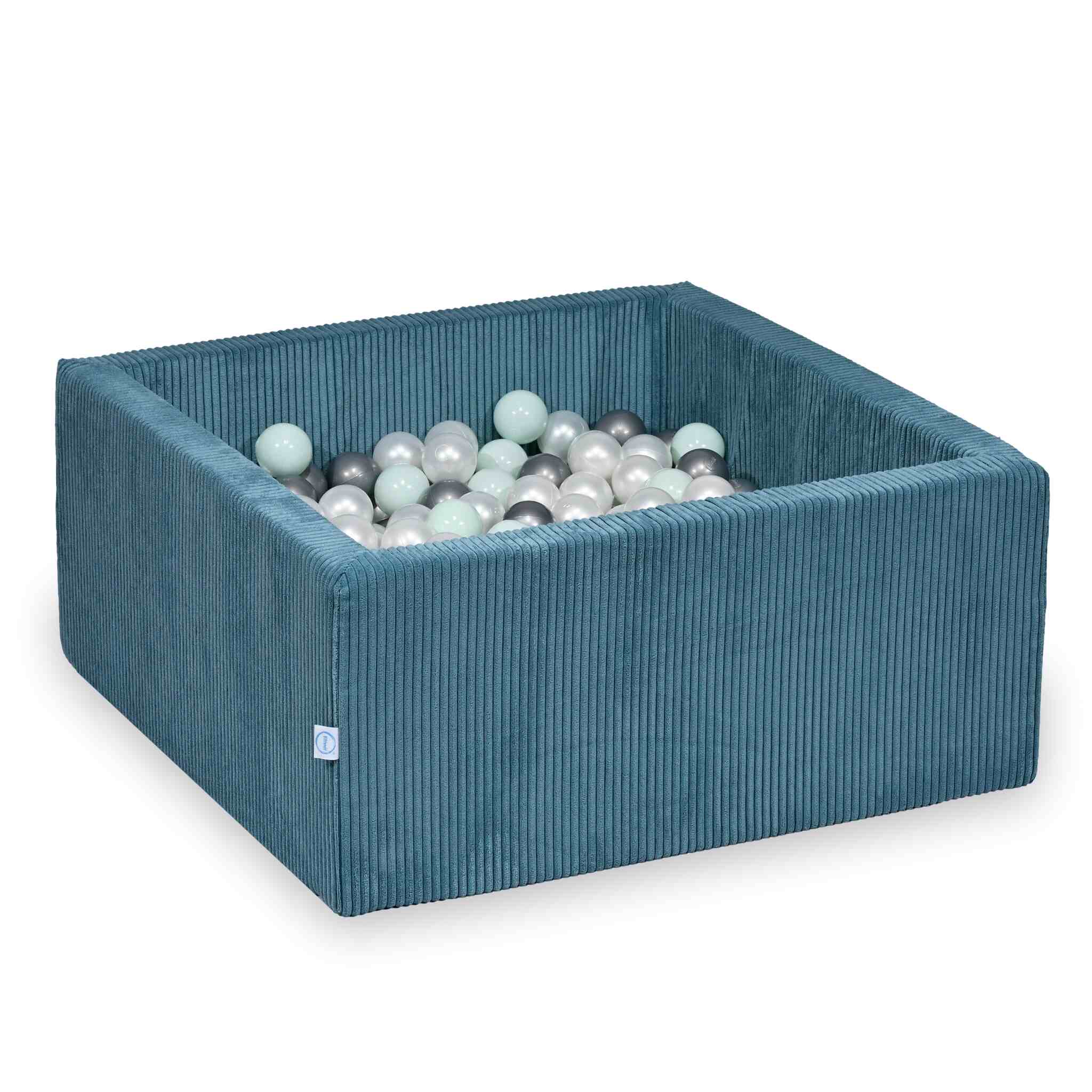 Mimii Bällebad aus Cord in Blau – quadratisch, 90 × 90 × 40 cm, mit 400 Bällen