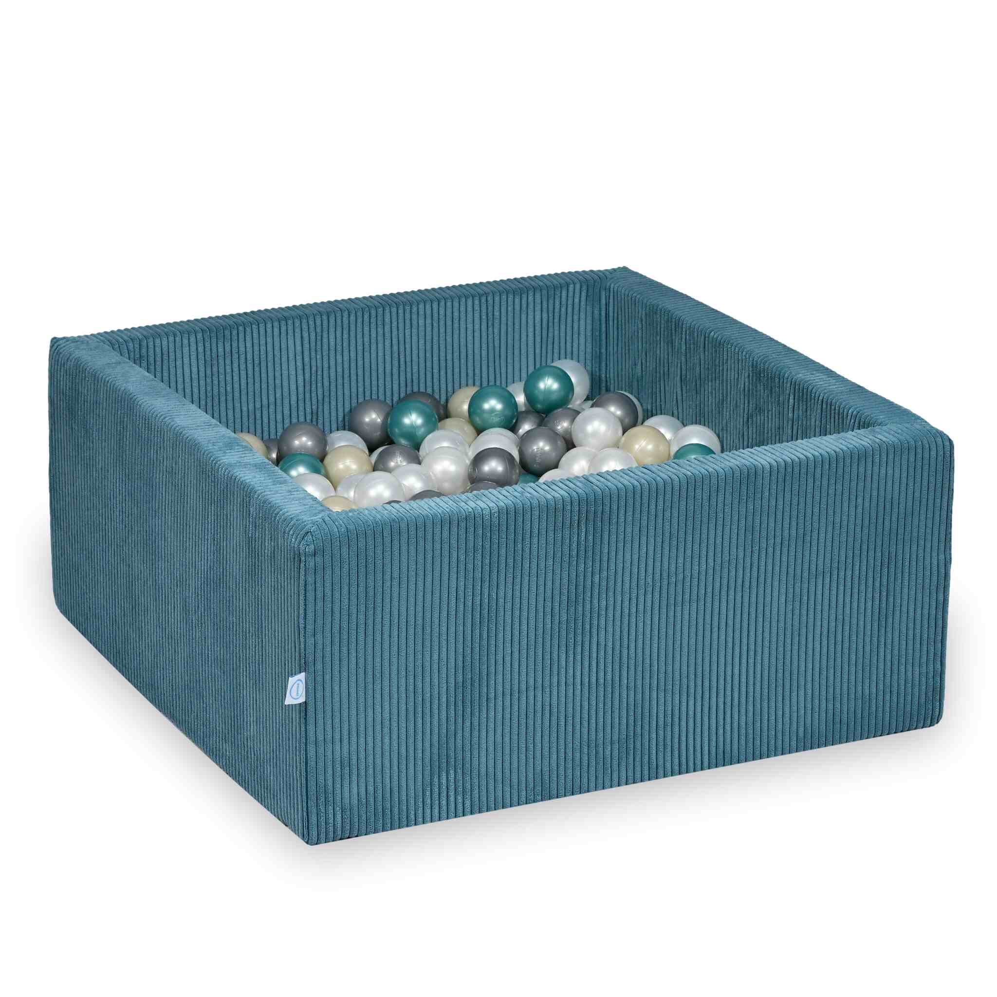 Mimii Bällebad aus Cord in Blau – quadratisch, 90 × 90 × 40 cm, mit 400 Bällen