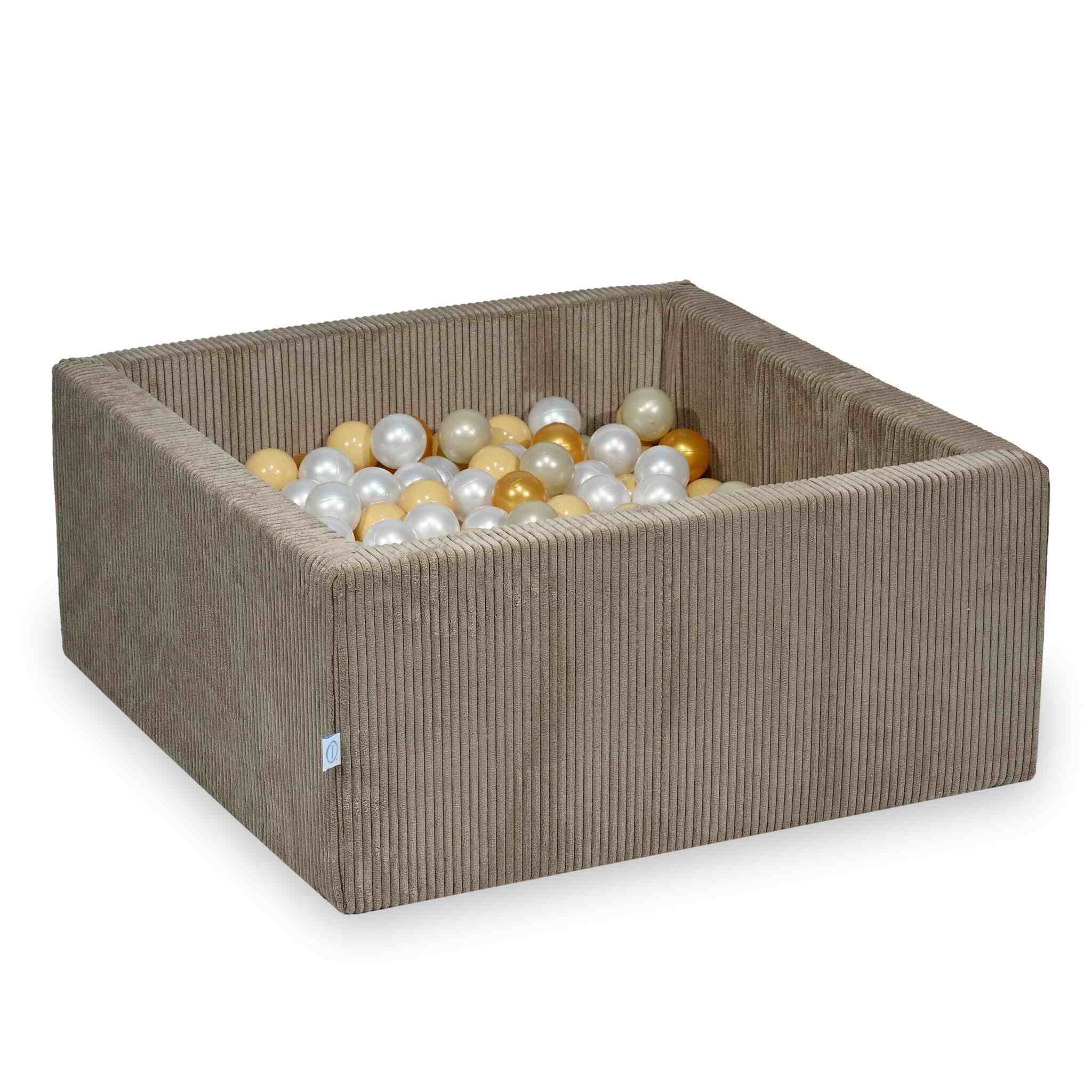 Square ball pit with balls 90 × 90 × 40 cm corduroy toffee + 400 balls