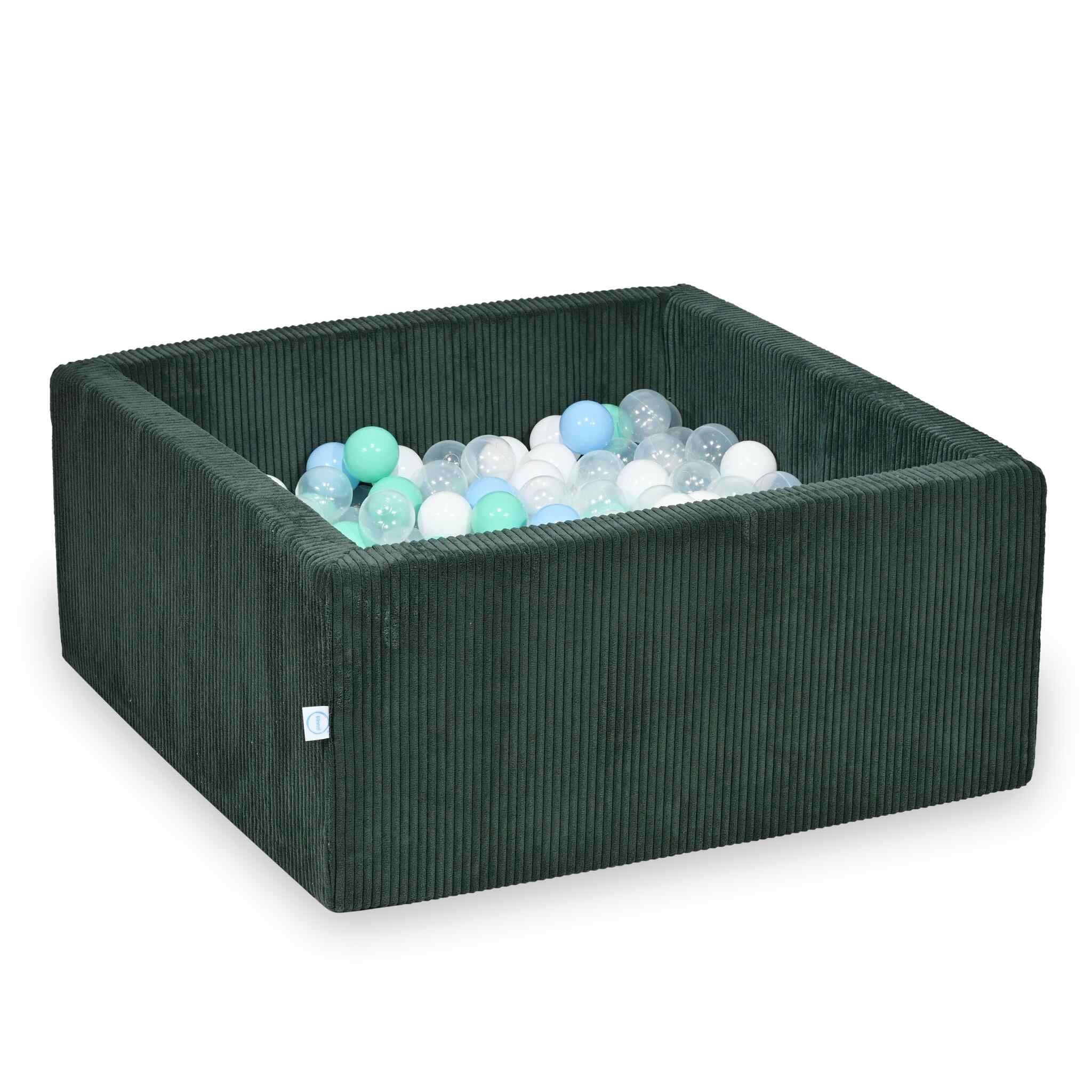 Mimii Bällebad aus Cord in Grün – quadratisch, 90 × 90 × 40 cm, mit 400 Bällen