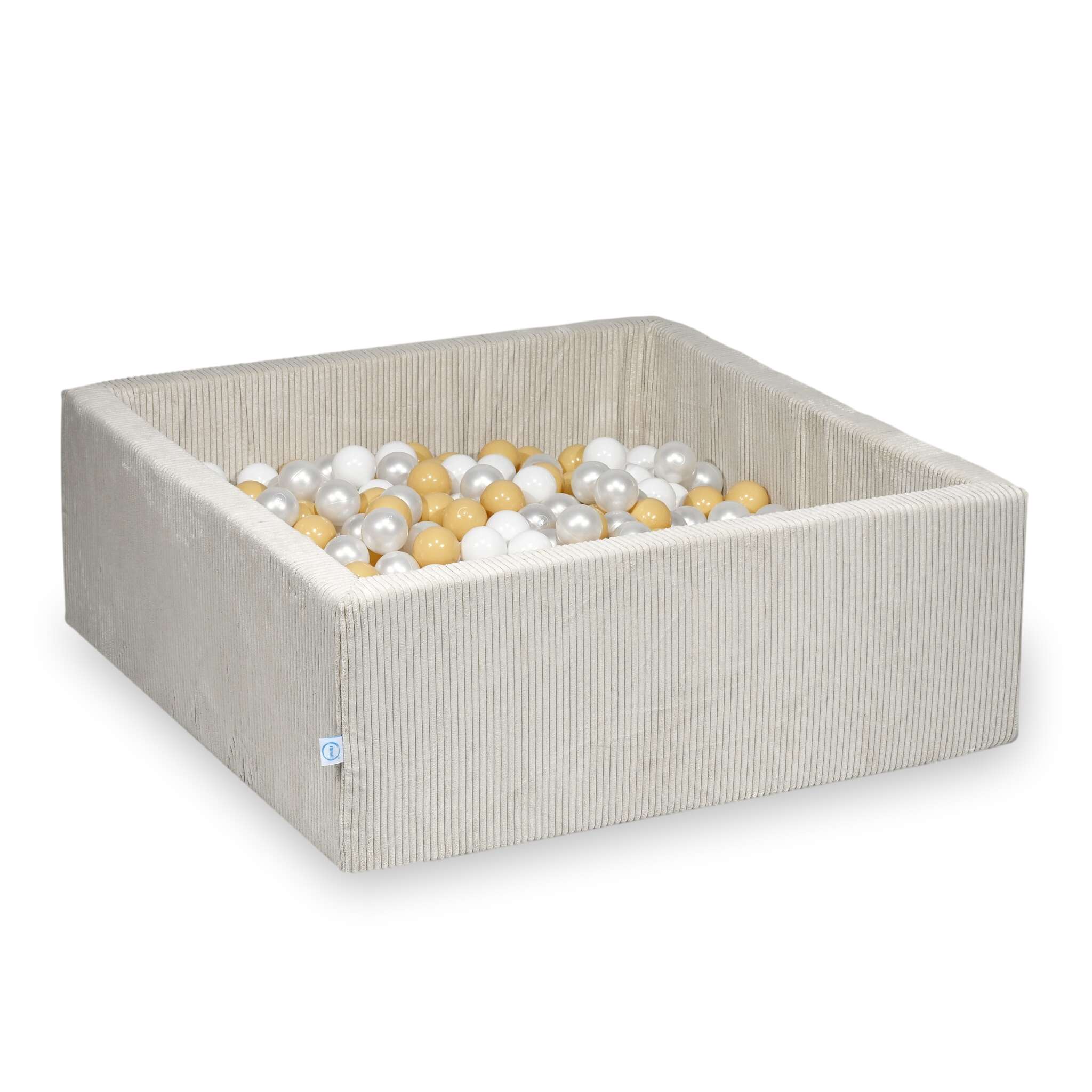 Mimii Bällebad aus Cord in Beige – quadratisch, 110 × 110 × 40 cm, mit 600 Bällen