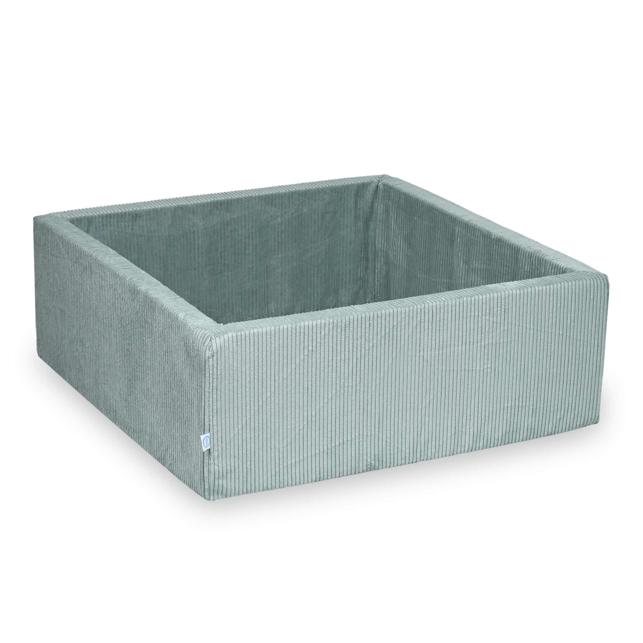 Mimii Bällebad aus Cord in Hellmint – quadratisch, 110 × 110 × 40 cm, ohne Bälle