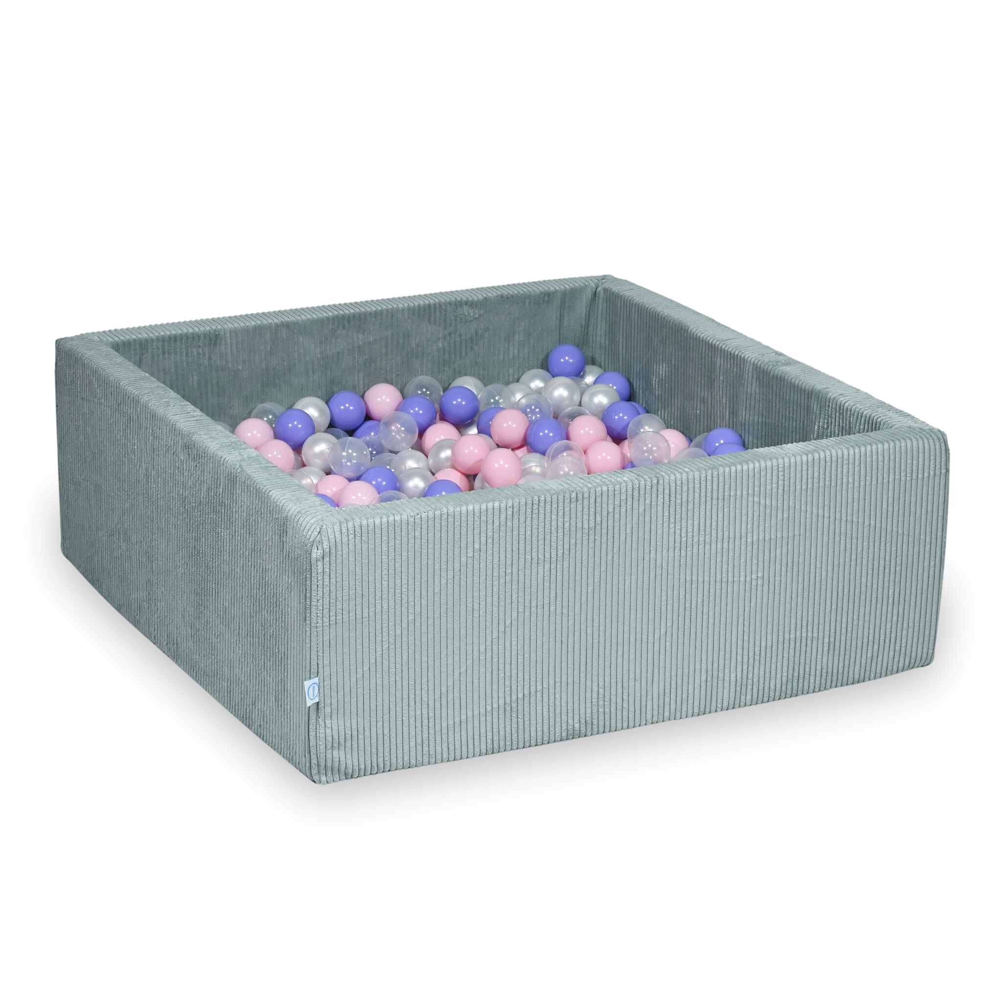 Square ball pit with balls 110 × 110 × 40 cm corduroy light mint + 600 balls