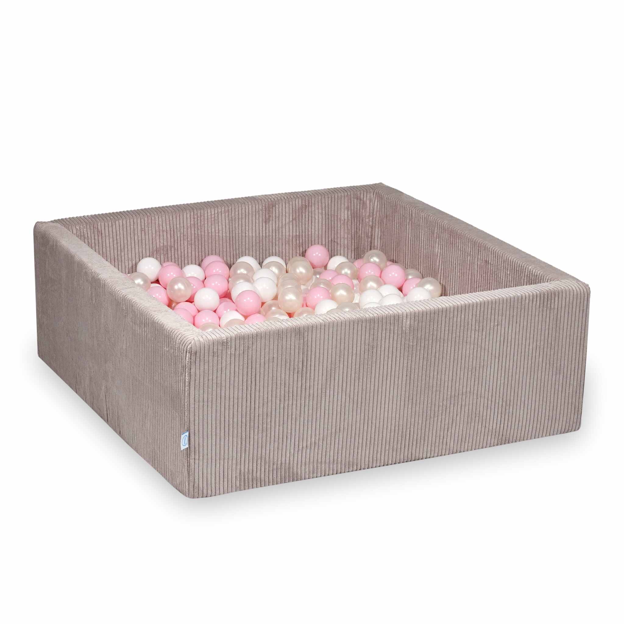 Mimii Bällebad aus Cord in Hellrosa – quadratisch, 110 × 110 × 40 cm, mit 600 Bällen