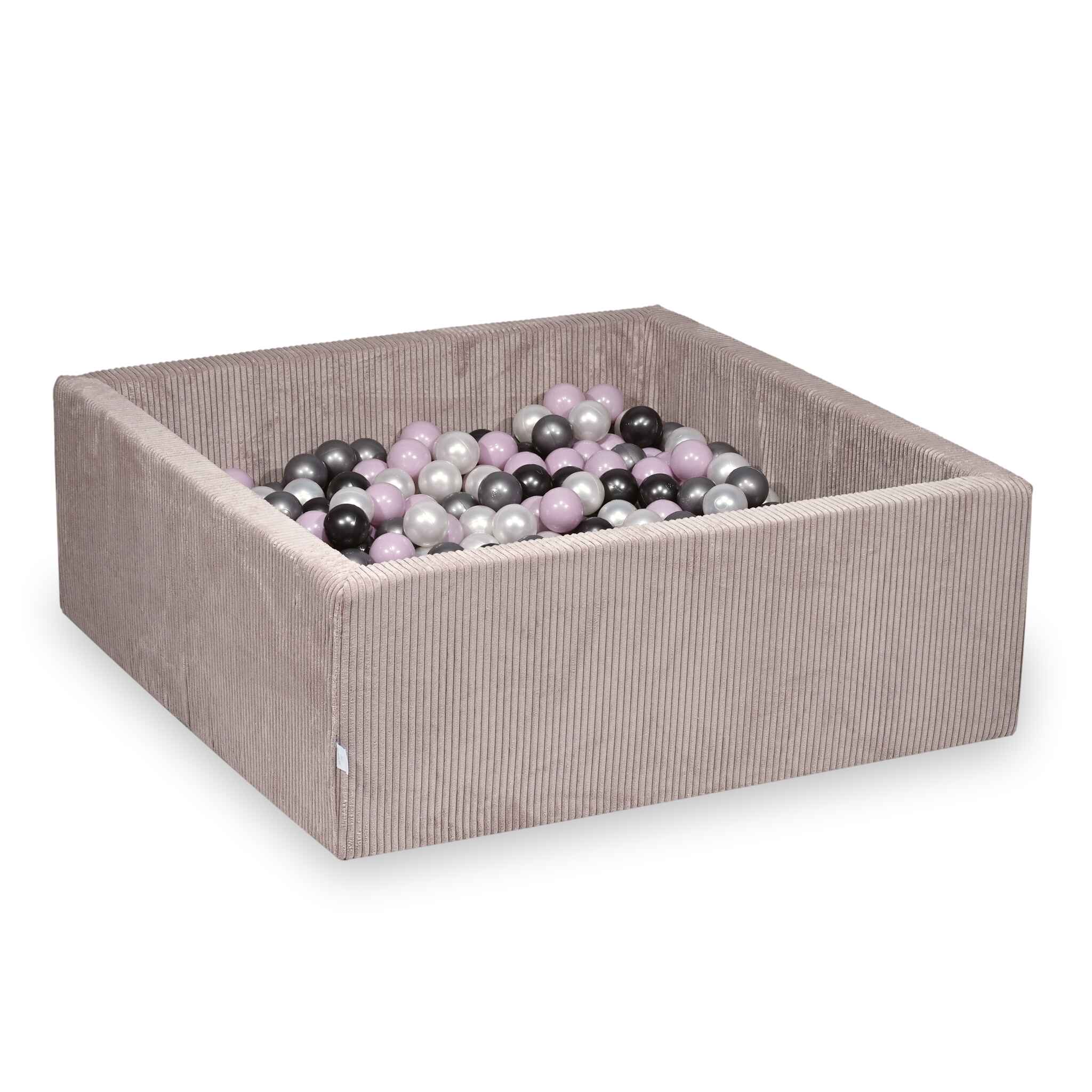 Square ball pit with balls 110 × 110 × 40 cm corduroy light pink + 600 balls