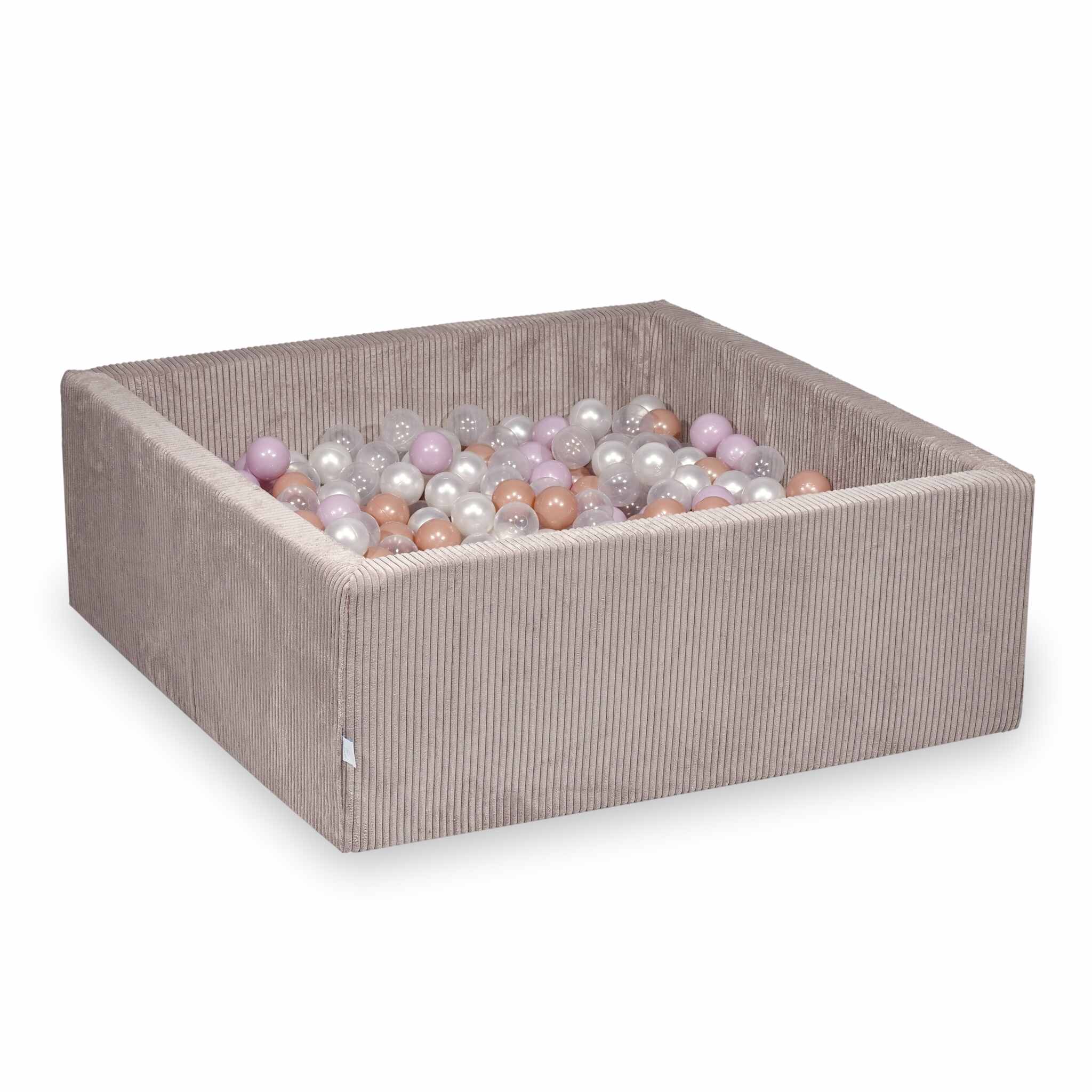 Square ball pit with balls 110 × 110 × 40 cm corduroy light pink + 600 balls