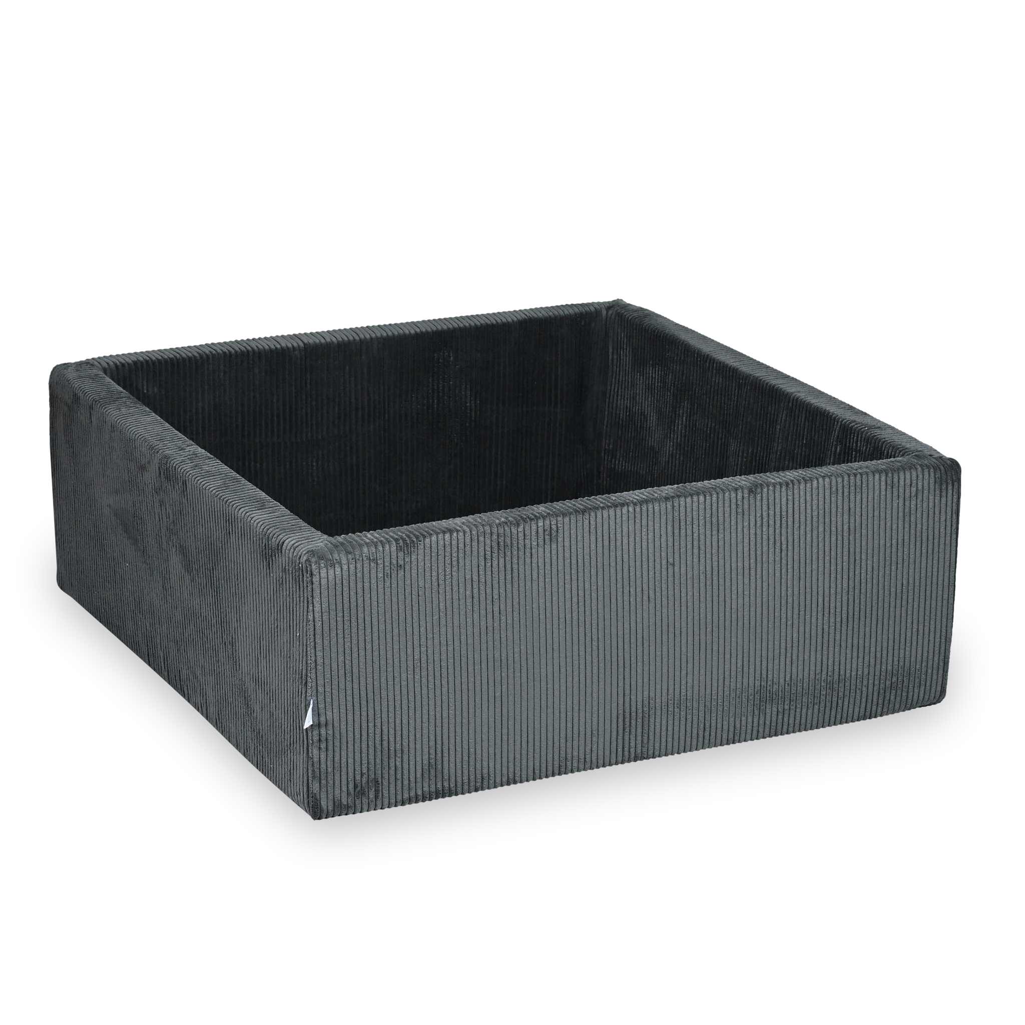 Mimii Bällebad aus Cord in Graphit – quadratisch, 110 × 110 × 40 cm, ohne Bälle