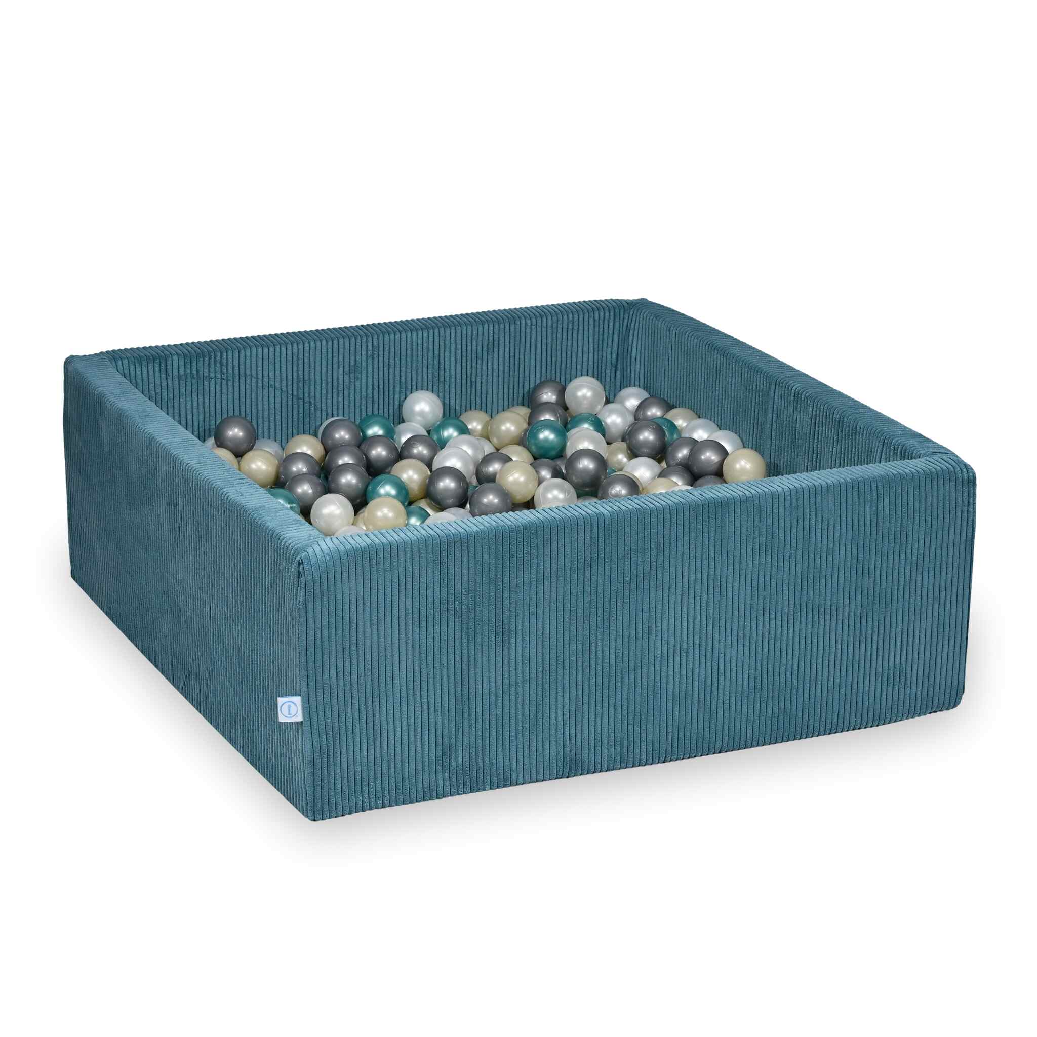 Mimii Bällebad aus Cord in Blau – quadratisch, 110 × 110 × 40 cm, mit 600 Bällen