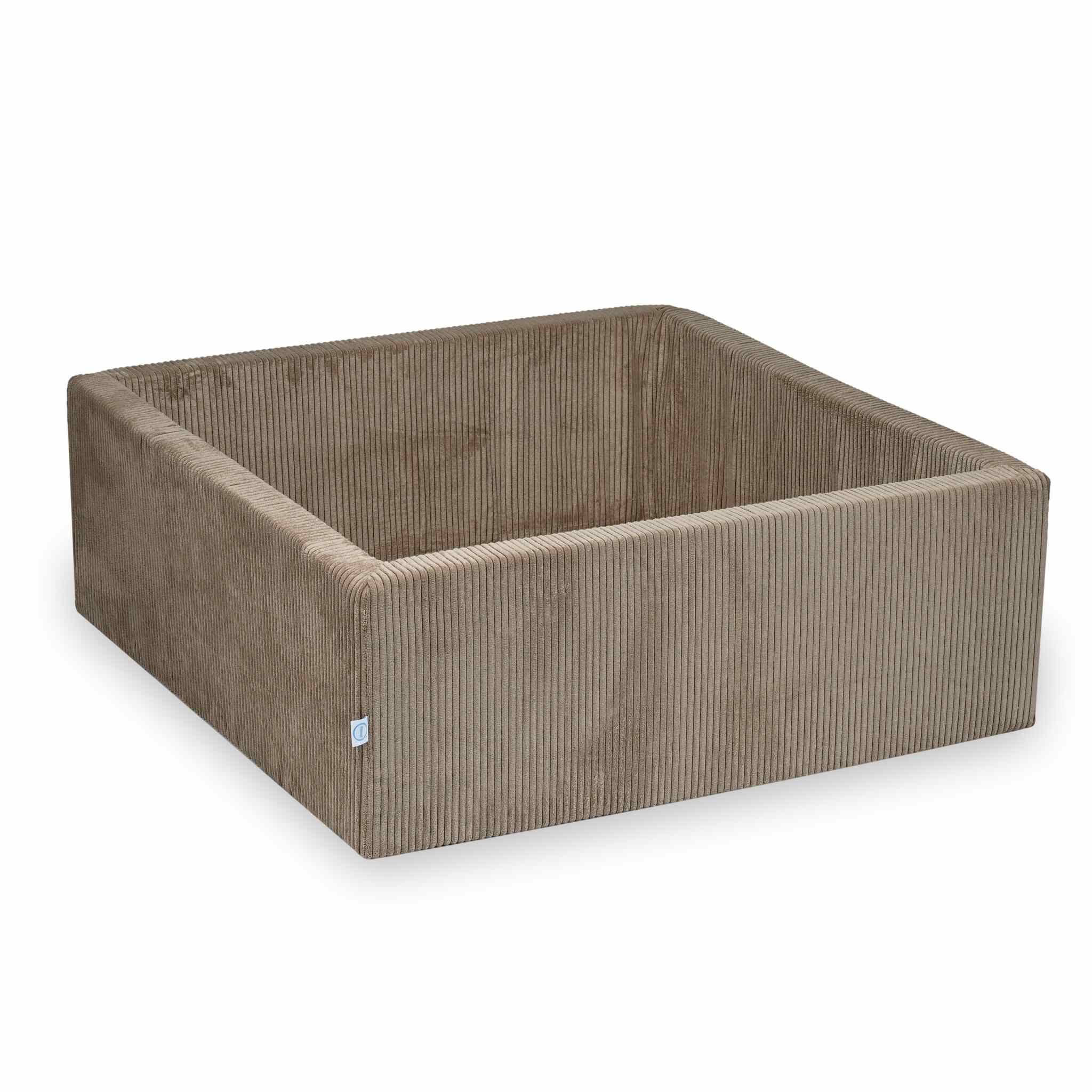 Mimii Bällebad aus Cord in Toffee – quadratisch, 110 × 110 × 40 cm, ohne Bälle