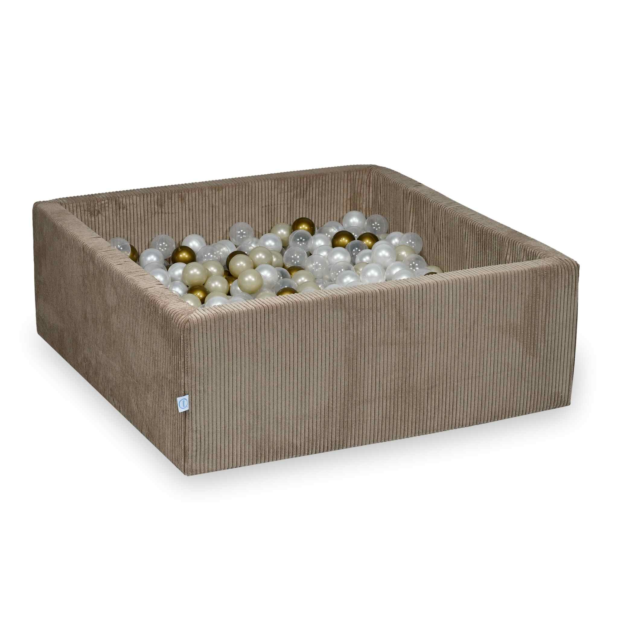Kwadratowy basen z kulkami 110x110x40 cm sztruks toffee + 600 piłek