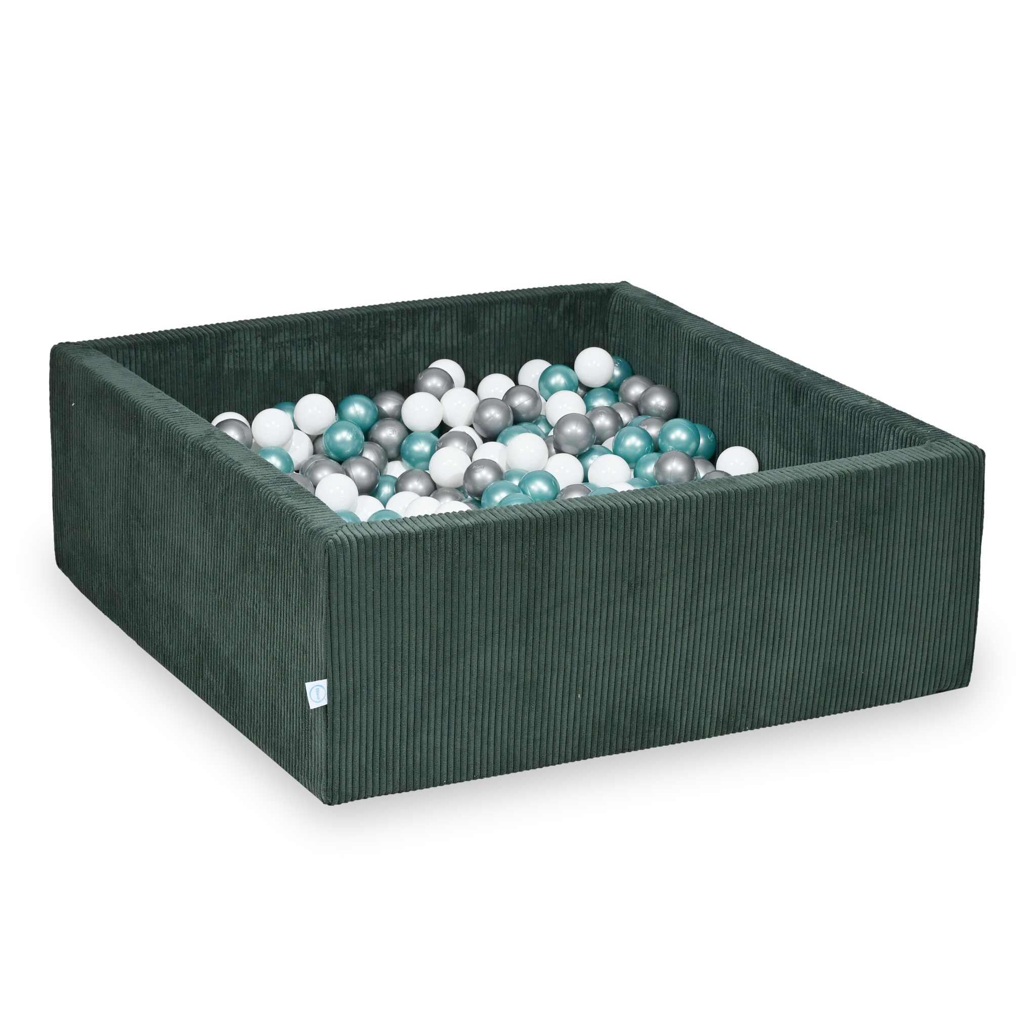 Mimii Bällebad aus Cord in Grün – quadratisch, 110 × 110 × 40 cm, mit 600 Bällen