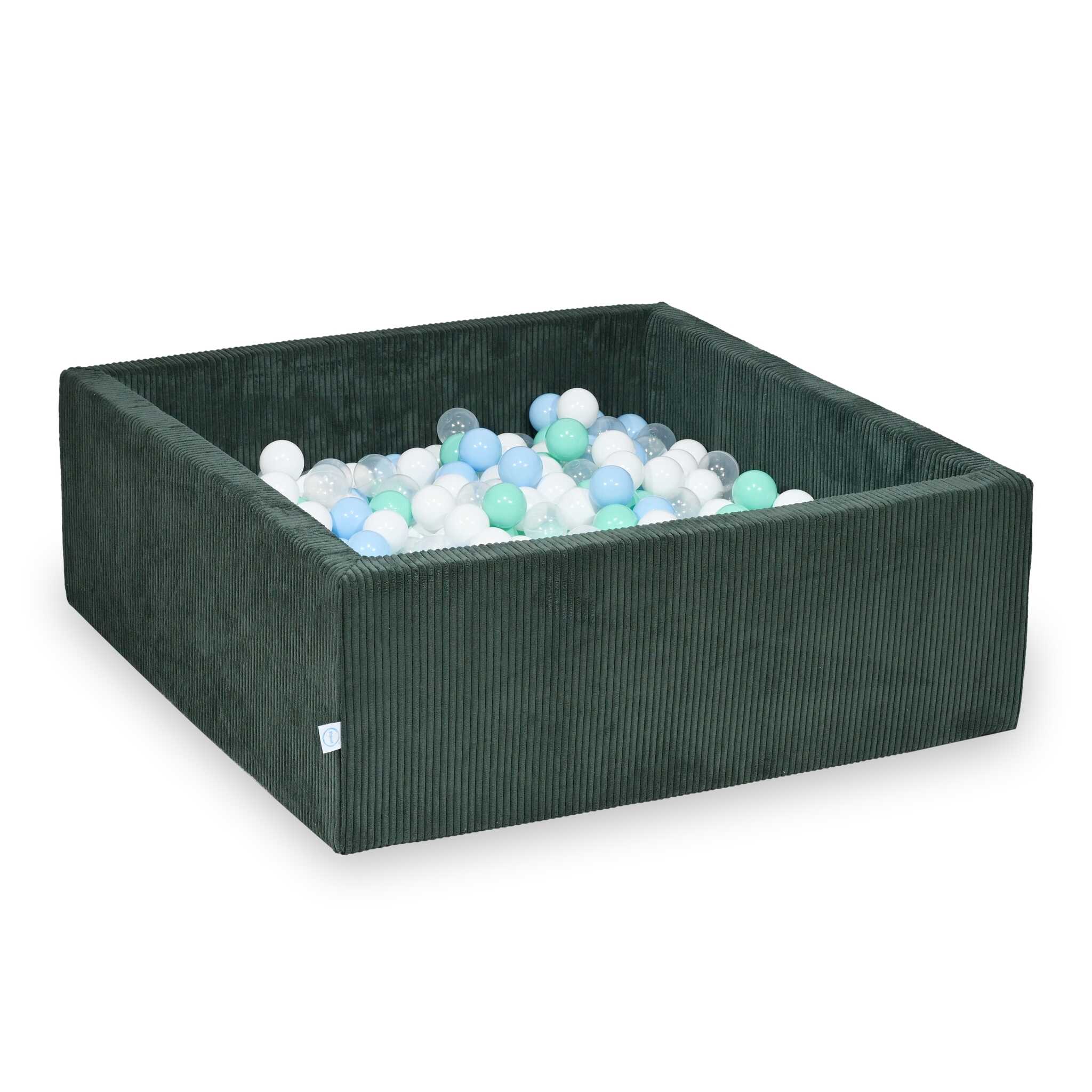 Mimii Bällebad aus Cord in Grün – quadratisch, 110 × 110 × 40 cm, mit 600 Bällen